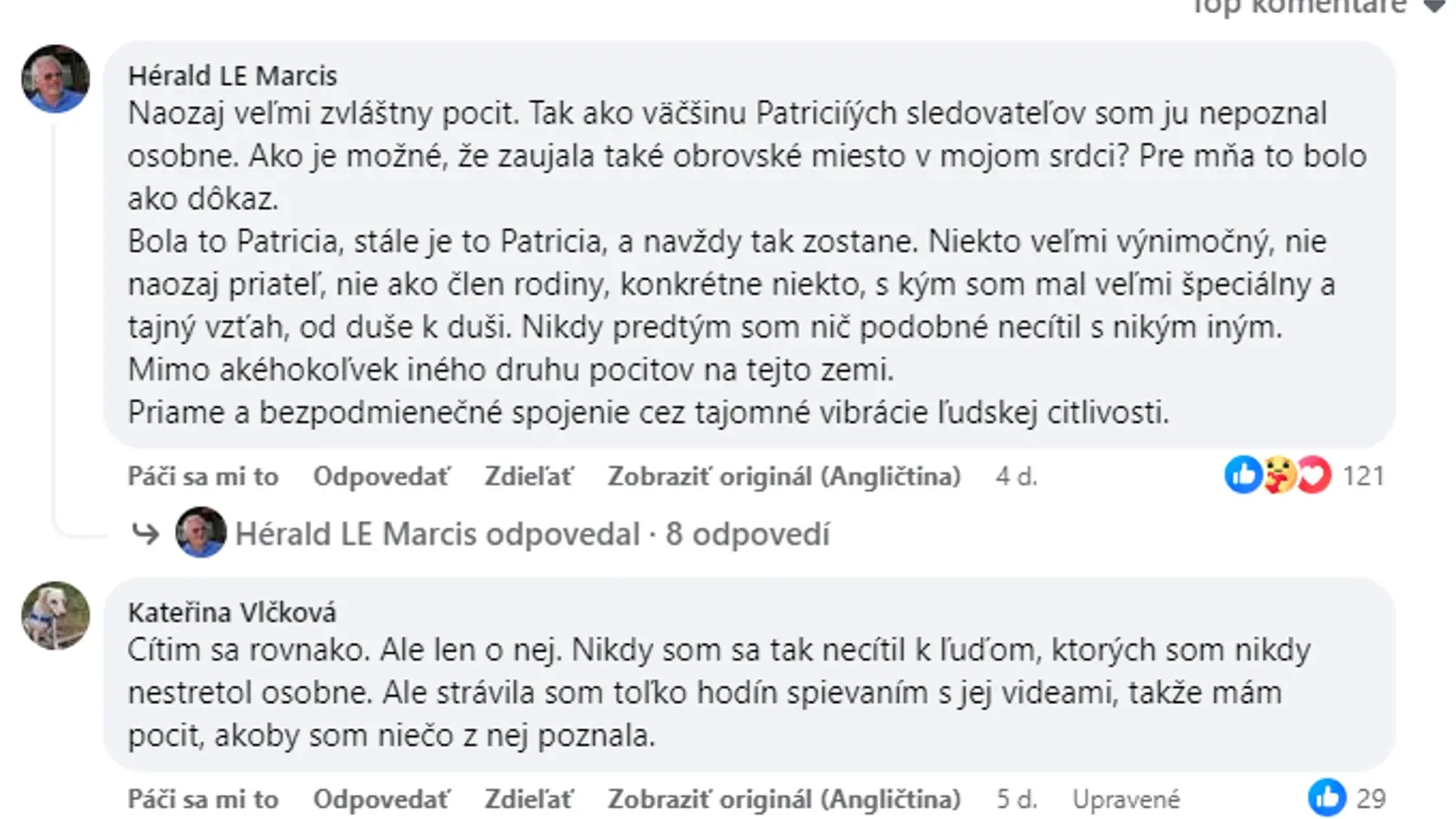 Zaujímavé je, ako silno Patrícia pôsobila na ľudí. Vytvorili si k nej puto, ani ju nemuseli poznať osobne.