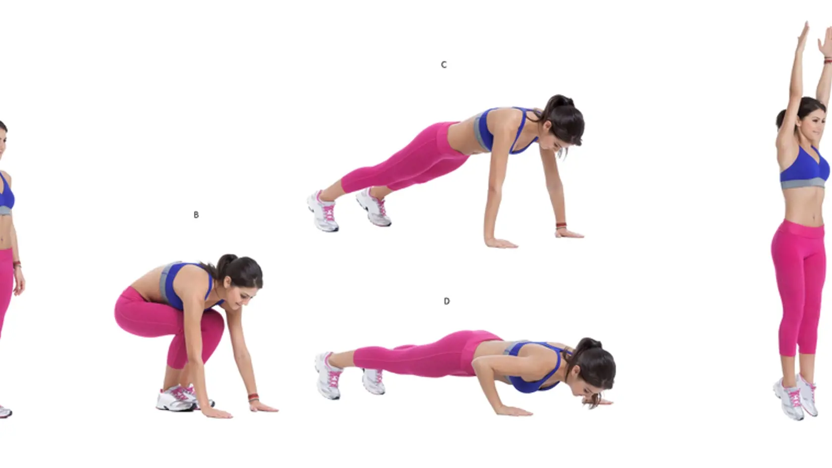 Burpees
Toto cvičenie si vyžadujú silu, koordináciu a rovnováhu. Viete, ako urobiť správne burpee?

Postavte sa do mierne širokého stoja.
Presunúť do pozície drepu s rukami na zem. 
Z tejto pozície natiahnite nohy dozadu do pozície dosky. 
Vráťte sa späť do pozície drepu a s výskokom späť do polohy na začiatku. 