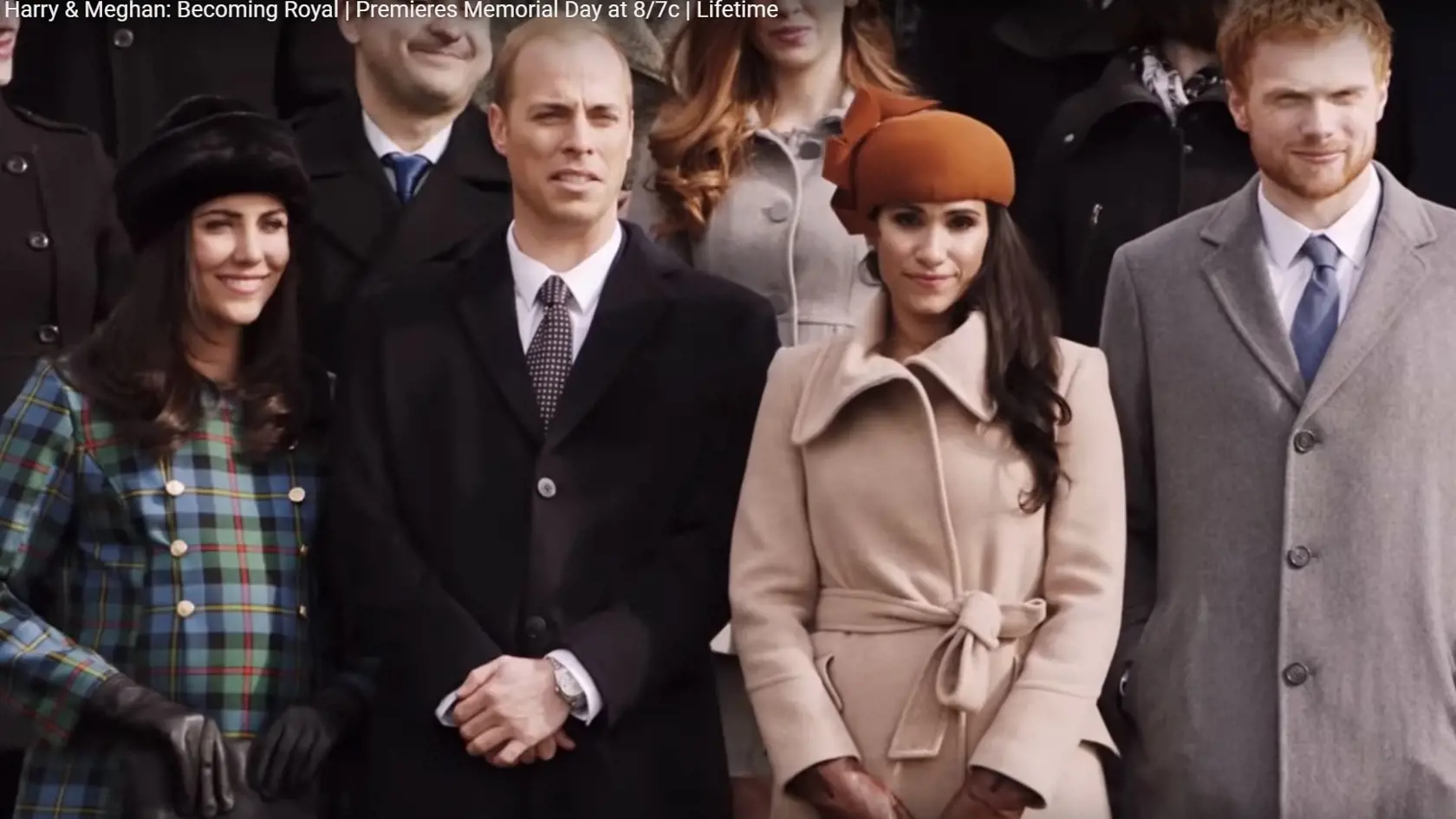 Zľava, Kate, princ William, Meghan a princ Harry vo filmovom spracovaní.