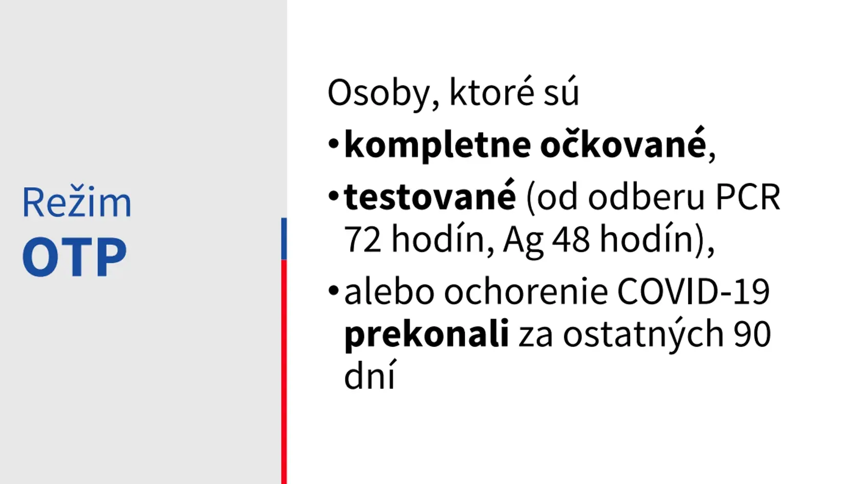 Odteraz už nebudú opatrenia platiť podľa situácie v okrese, ale od toho, či ste očkovaní, prekonali ste covid, máte negatívny test alebo nič z toho.