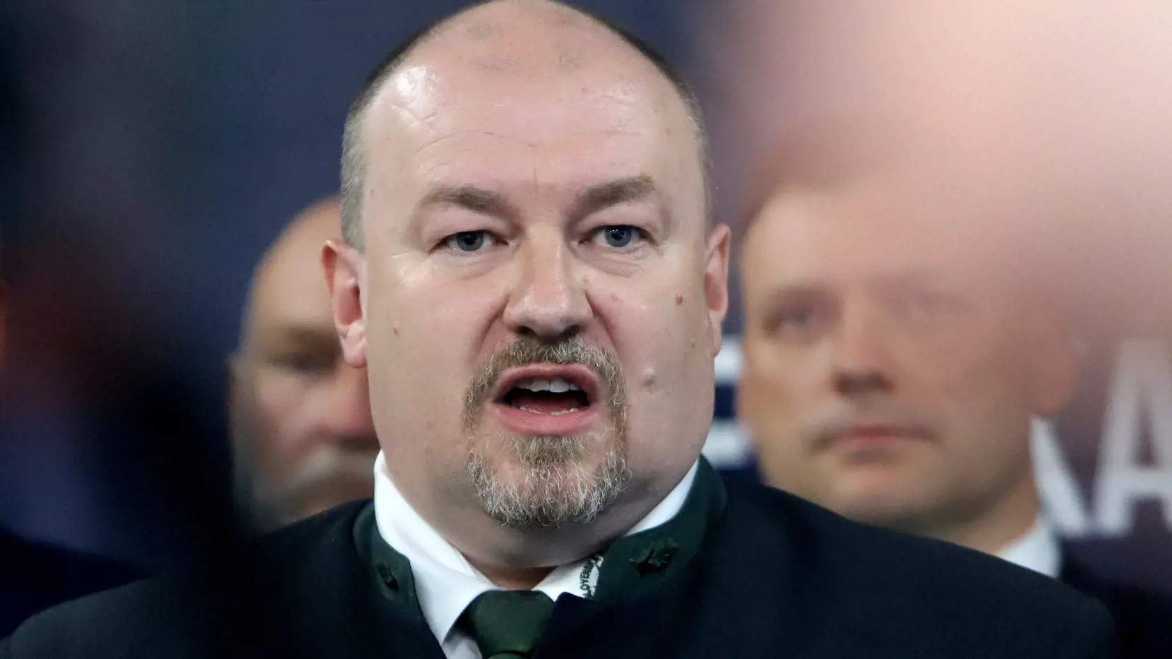 Na snímke Rudolf Huliak počas tlačovej konferencie, na ktorej predseda mimoparlamentnej Slovenskej národnej strany (SNS) Andrej Danko predstavil kandidátnu listinu strany pred septembrovými predčasnými parlamentnými voľbami vo Zvolene v sobotu 10. júna 2023.