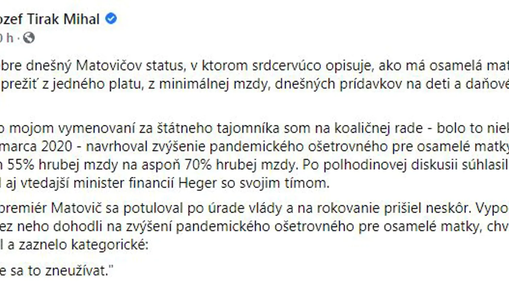 Aj Jozef Mihál chcel mamičkám pridať. Jeho návrh sa však so súhlasom vtedajšieho premiéra nestretol.