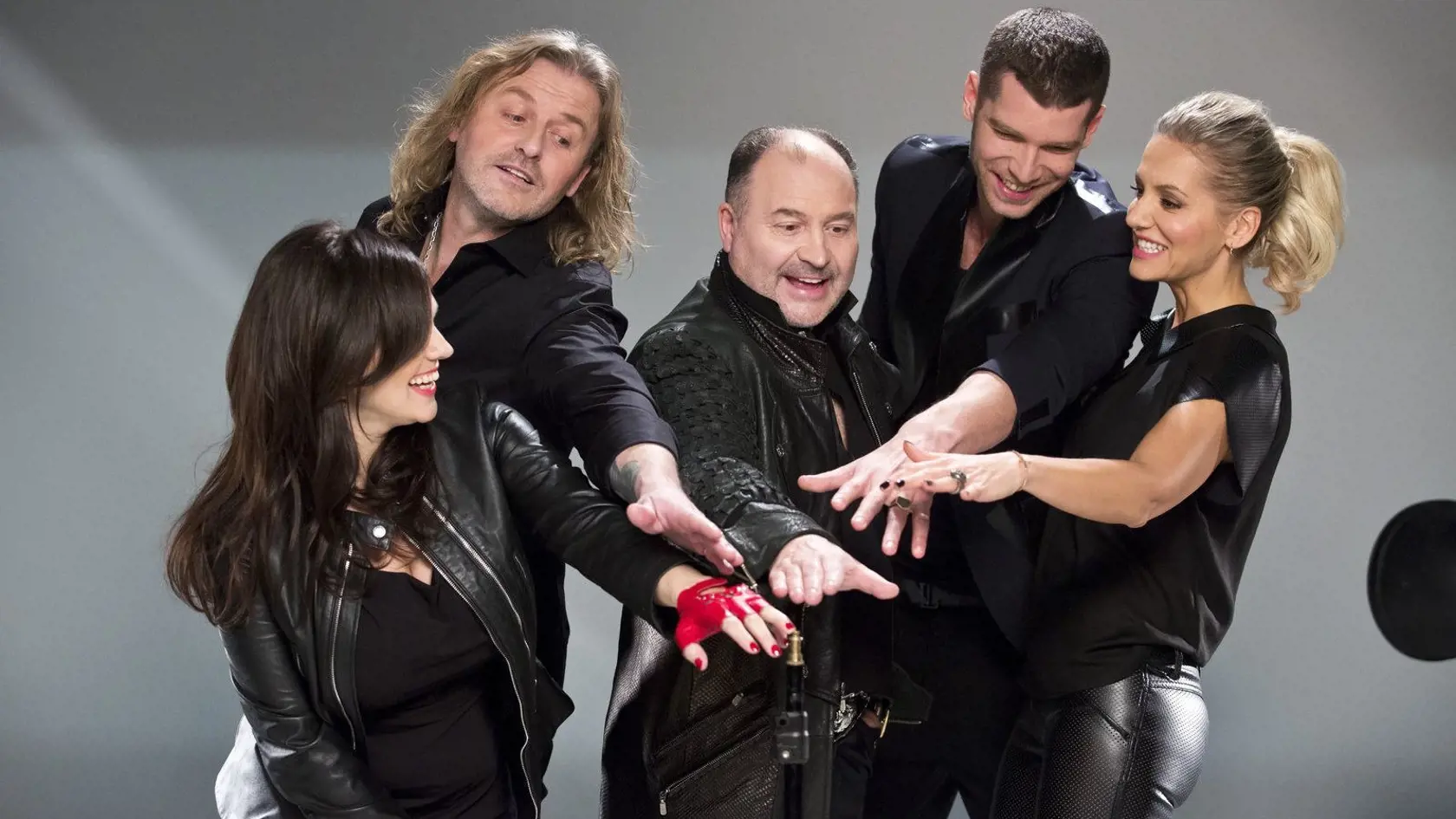 Marta Jandová, Pepa Vojtek, Michal David, Majk Spirit a Dara Rolins - porotcovia šou Hlas Česko Slovenska.