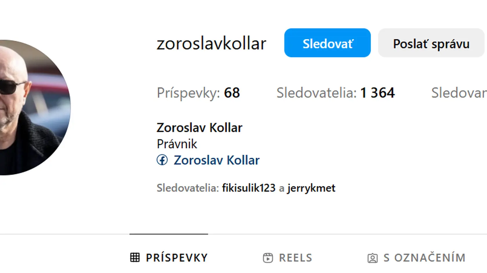 Zoroslav Kollár sleduje na Instagrame len politikov a médiá. A záhadne aj jednu jedinú herečku...