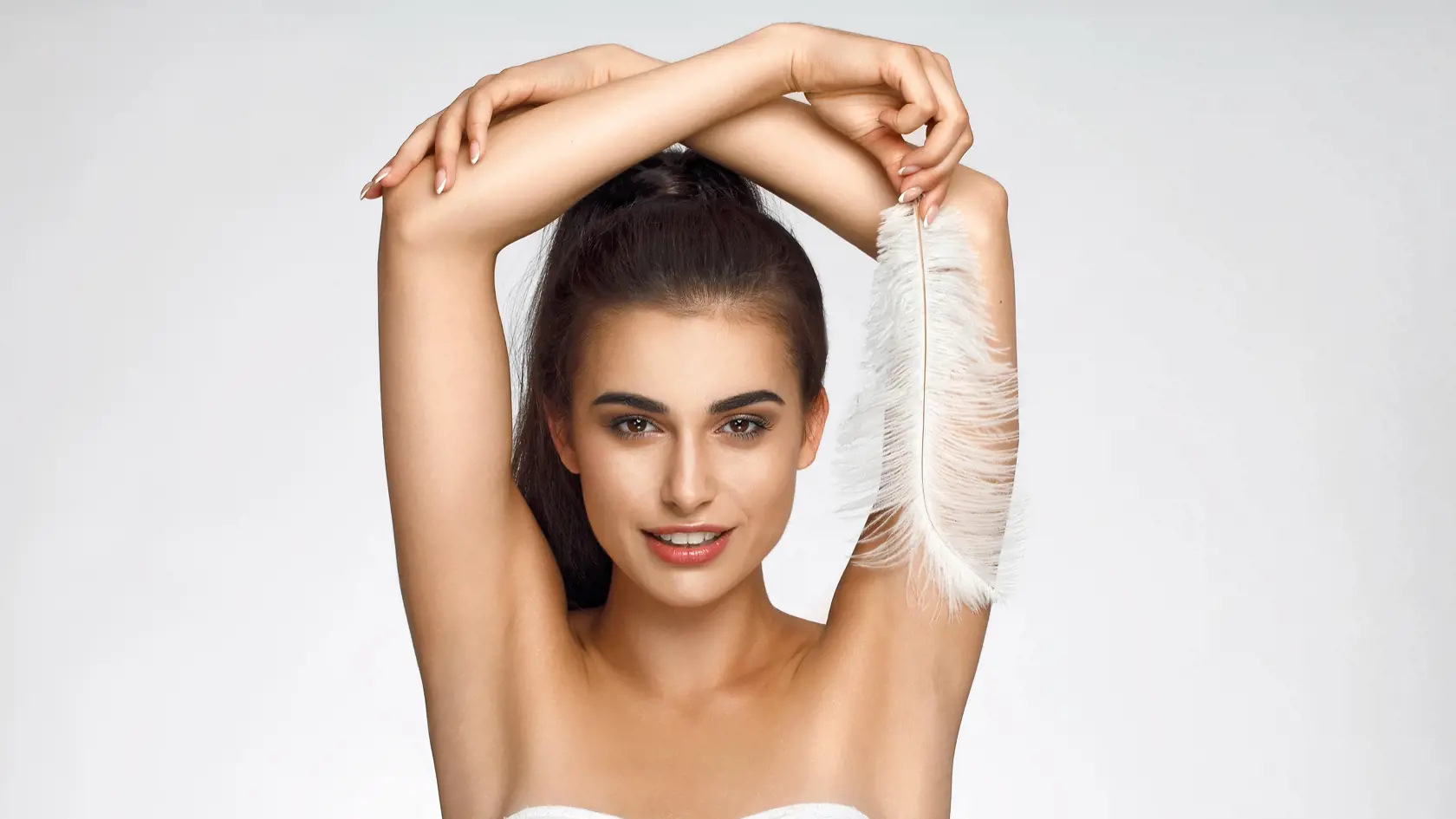 Armpit,Epilation,,Hair,Removal.,Young,Woman,Holding,Her,Arms,Up