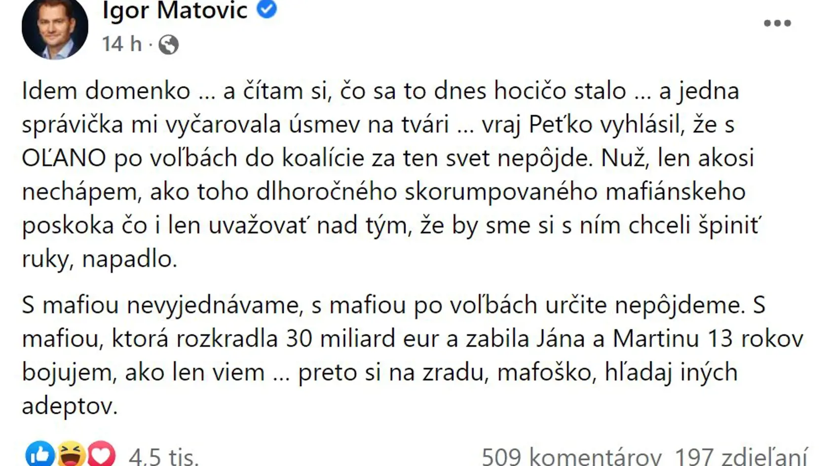 Igor Matovič - odkaz pre Petra Pellegriniho