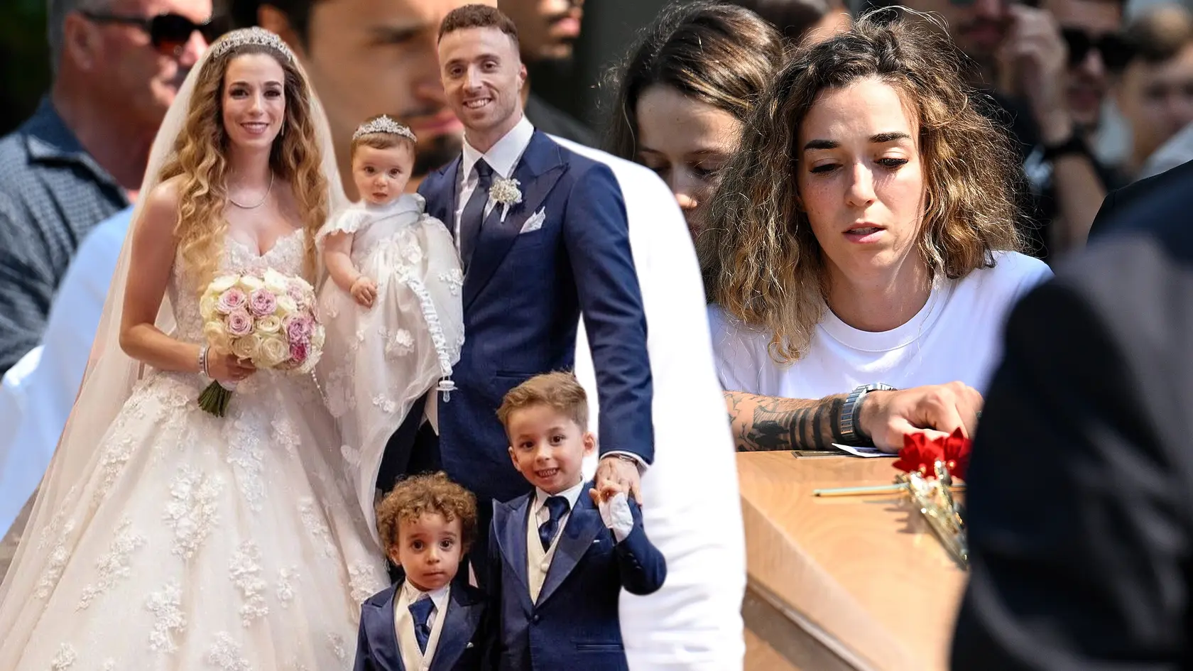Diogo Jota s manželkou Rute vychovávali dvoch synov a dcérku. Deti portugalského futbalistu na pohrebe s milovaným otcom chýbali, ich mama sa pri rakve so zosnulým útočníkom utápala v slzách.