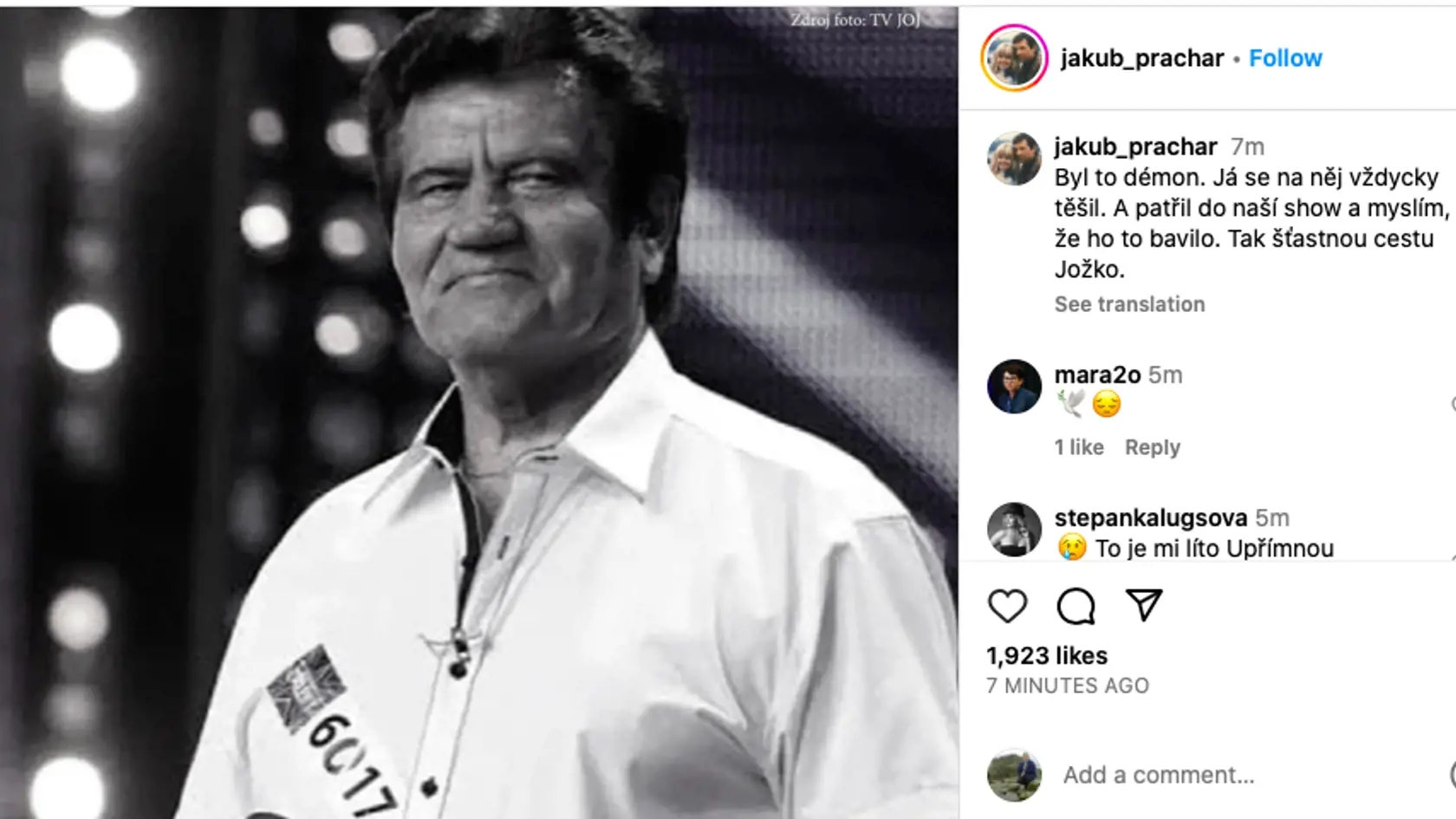 Jakub Prachař sa na sociálnych sieťach rozlúčil s Jozefom Pátrovičom.