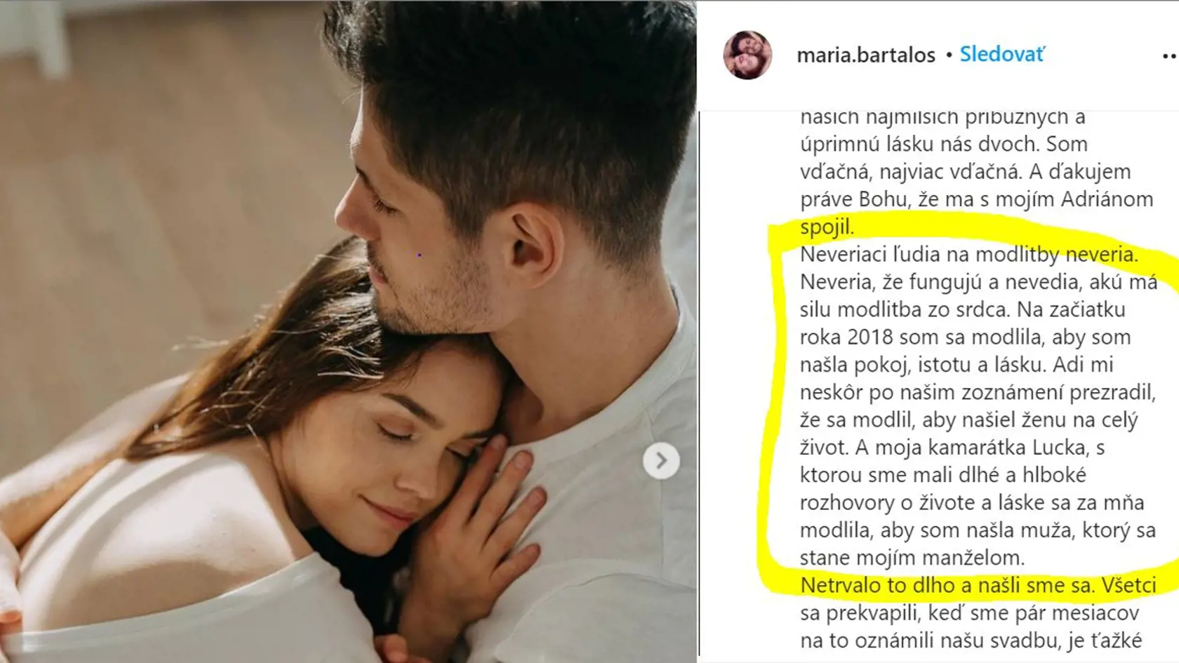 Mária v príspevku prezradila, že si svojho manžela vymodlila a on ju tiež!