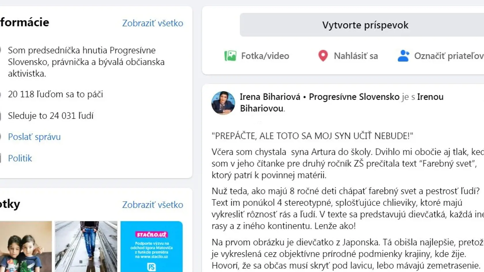 Bihariovej sa nepáči jedná z učebníc jej syna druháka. V úvode rozoberá predstavenie malej Japonky.
