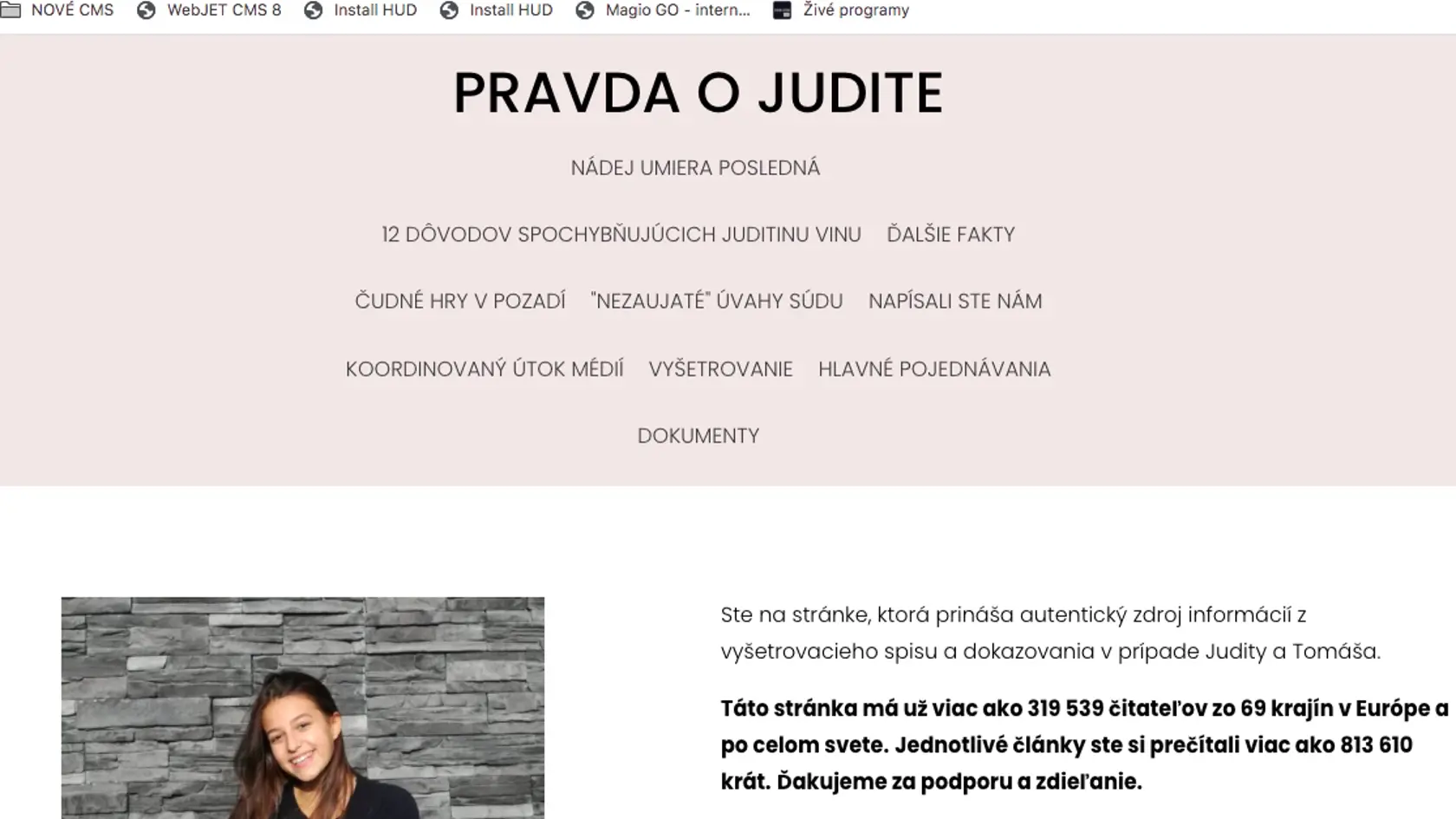Stránke o Judite, na ktorú prispievajú jej rodičia.