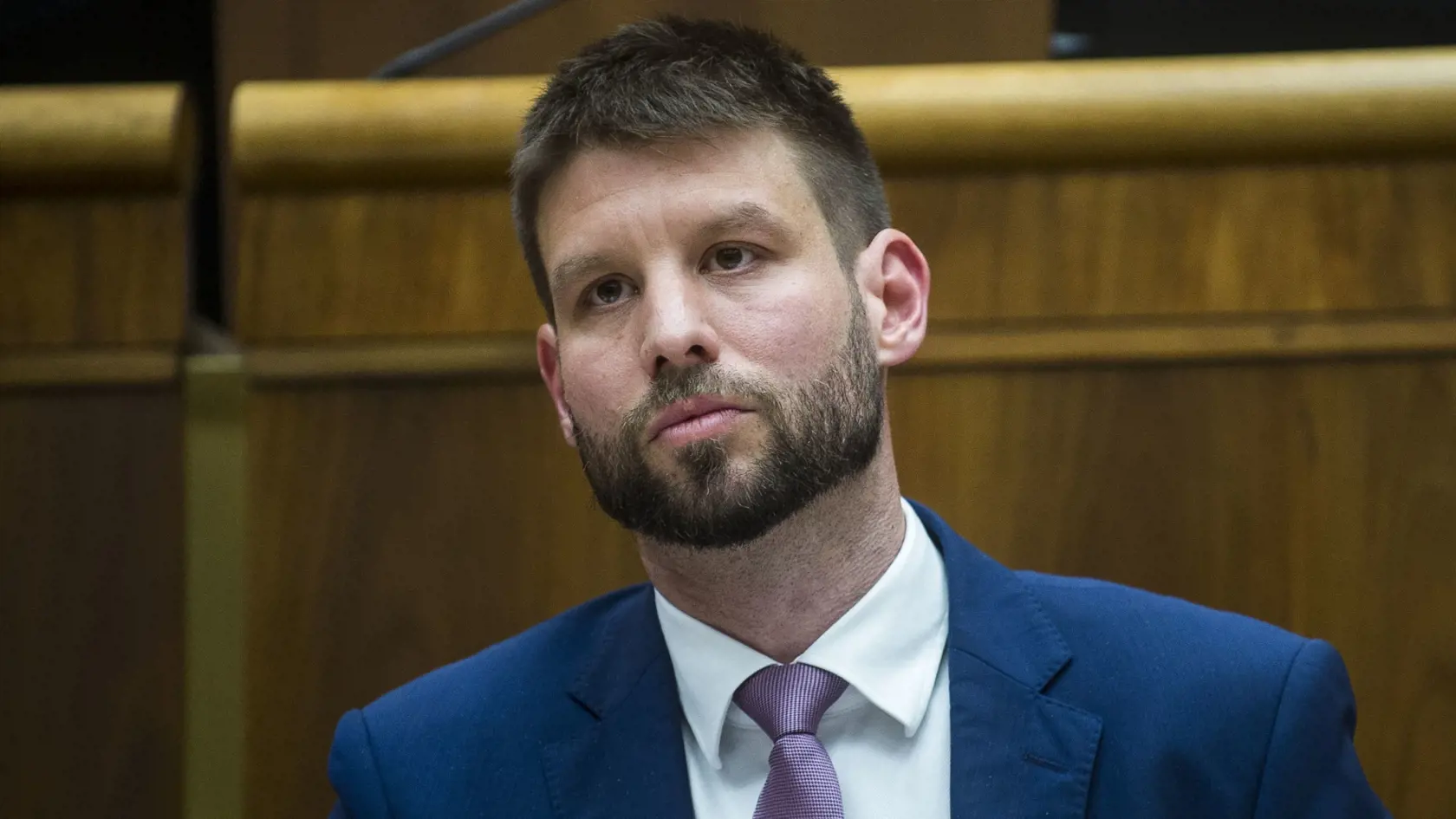 Na snímke novozvolený podpredseda parlamentu Michal Šimečka (PS) počas ustanovujúcej schôdze parlamentu v Bratislave v stredu 25. októbra 2023.