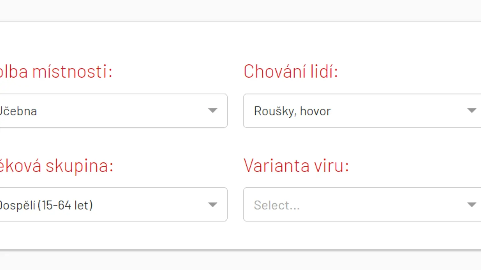 Do kalkulačky môžete zadať rôzne miestnosti, určiť vek ľudí a tiež to, či majú na sebe rúška alebo nie a či sa rozprávajú, vykonávajú fyzickú námahu alebo len ticho sedia.
