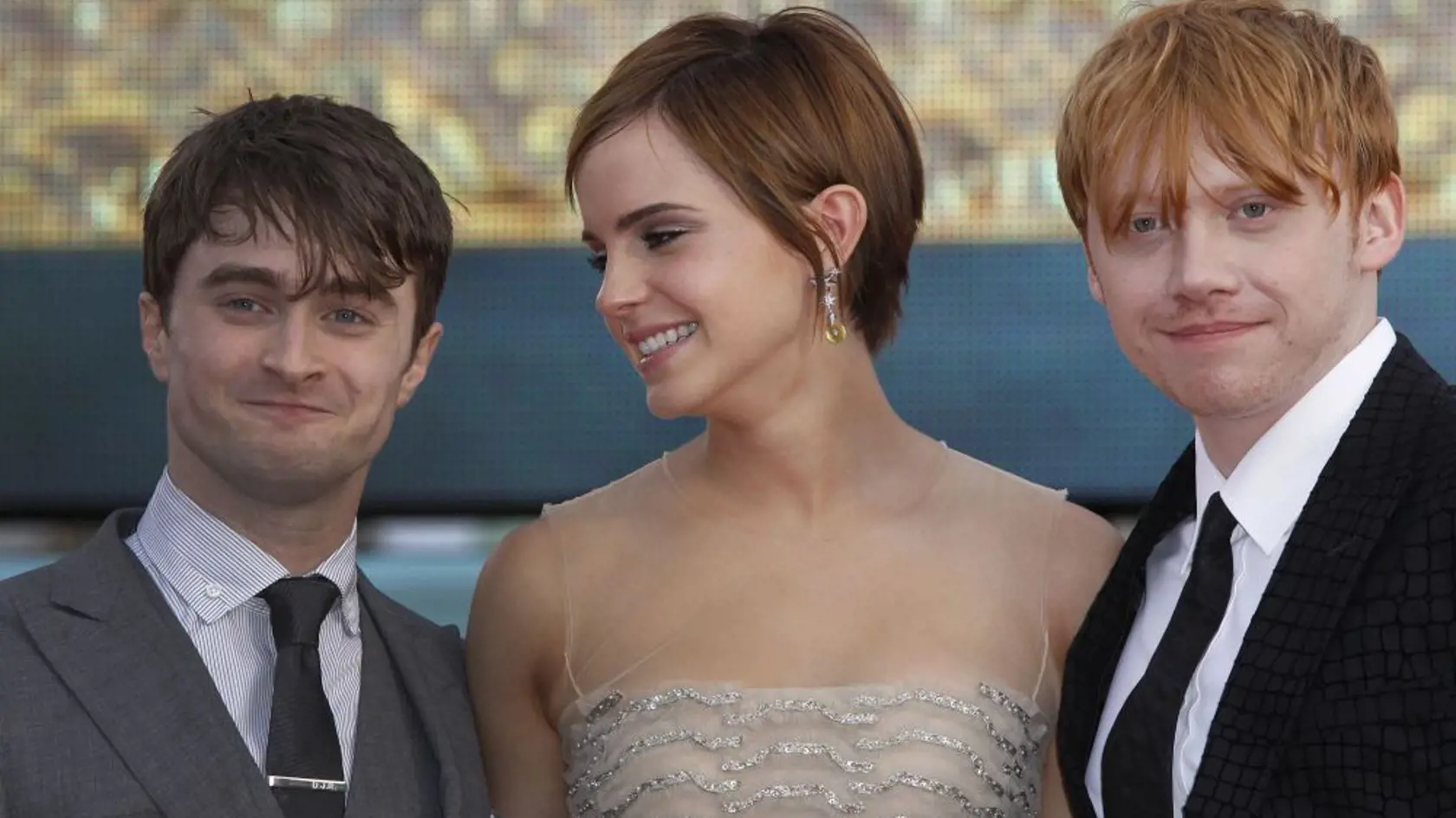 Traja hlavní predstavitelia pokope: zľava Daniel Radcliffe, Emma Watson a Rupert Grint.