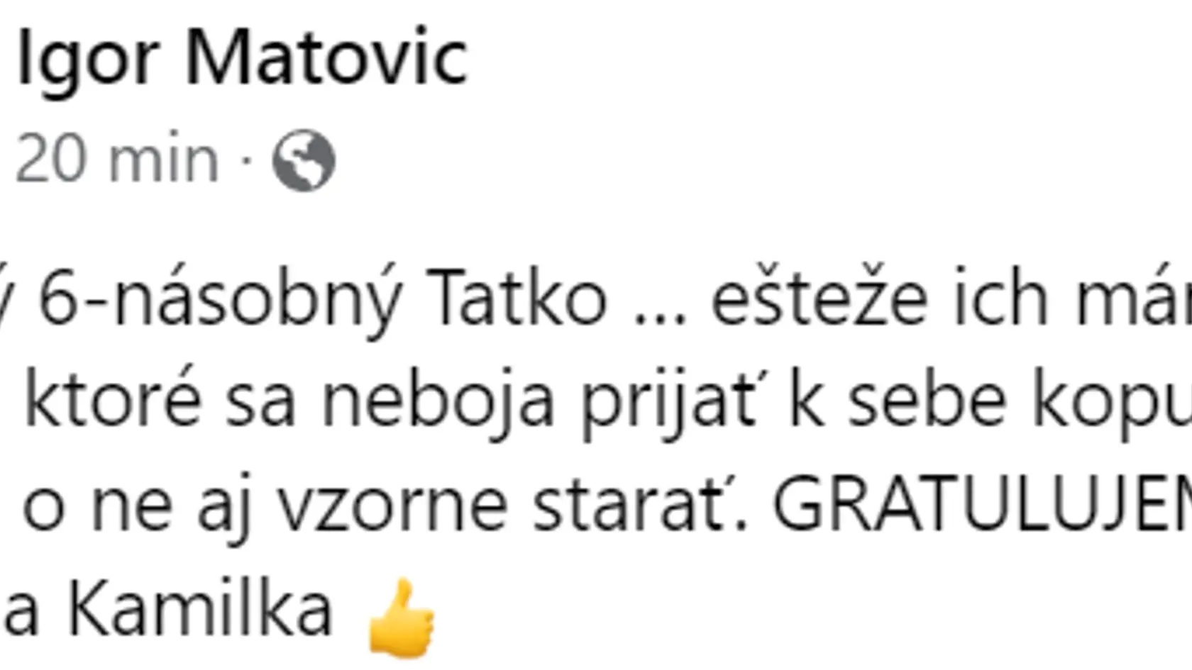 Matovičové pogratulovanie k dcére Mareka Krajčího.