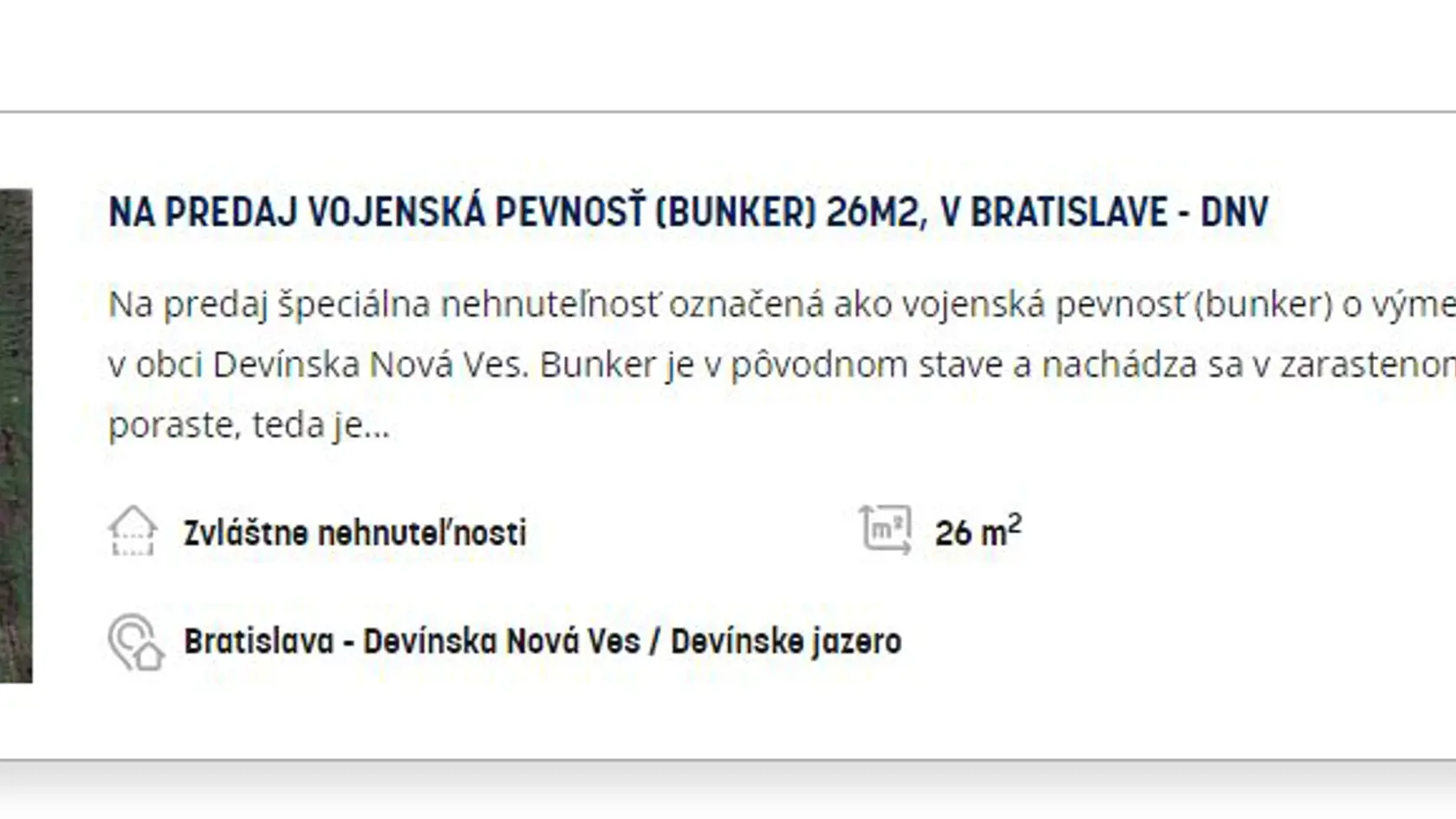 Vojenský bunker v Devínskej Novej vsi je na predaj. To sa nestáva každý deň.