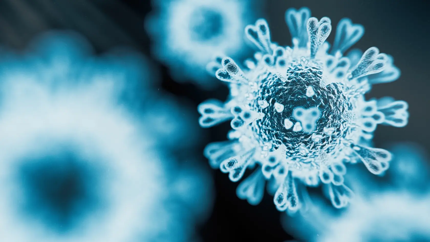 Disease X new pandemic pathogen virus - 3d rendered image. Abstract background. Virus, pathogen, bacteria, biotechnology, bacterium, biolaboratory, new X disease, brain illness concept. Microscopic SEM (TEM) hologram view. Medical research technology.