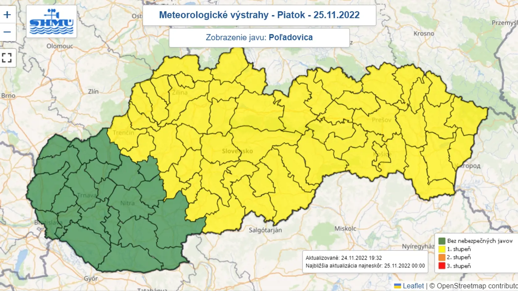 Na snímke je zobrazená výstraha pred ľadovicou.