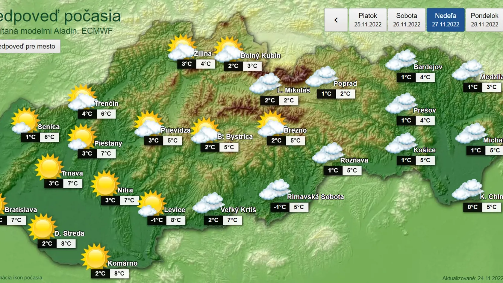 Na snímke je predpoveď počasia na nedeľu.