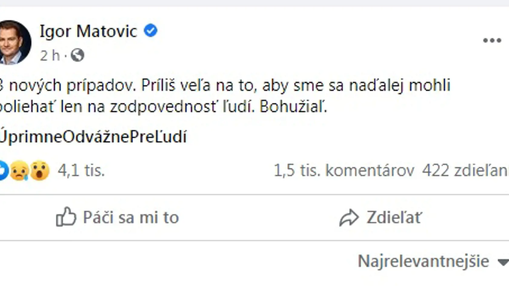 Premiér Igor Matovič sa vyjadruje k množstvu nových prípadov na Slovensku.