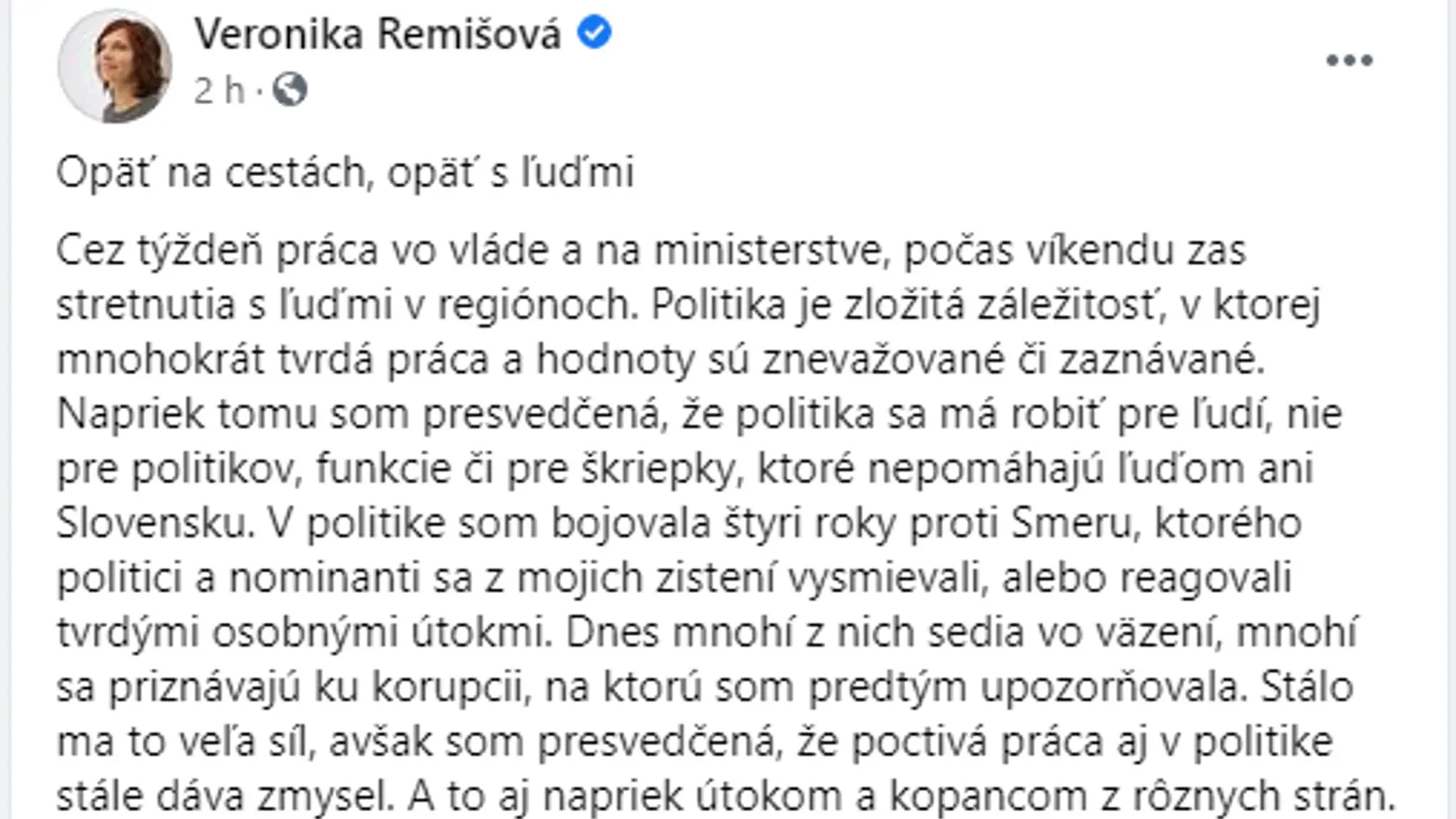 Veľavravný status Veroniky Remišovej.