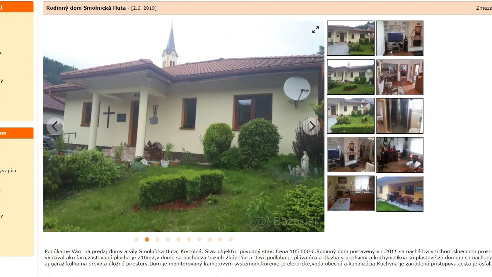 Foto domu a inzerát o jeho predaji sa objavili na portále nehnuteľnosti.