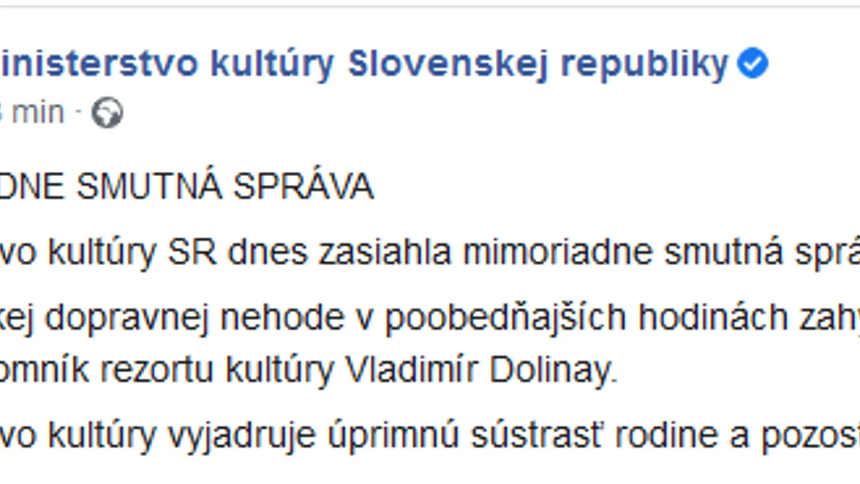 Facebookový status Ministerstva kultúry SR