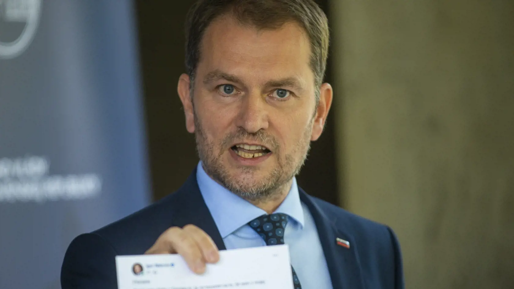Predseda vlády SR Igor Matovič počas tlačovej konferencie ohľadne svojej diplomovej práce 22. júla 2020 v Bratislave.