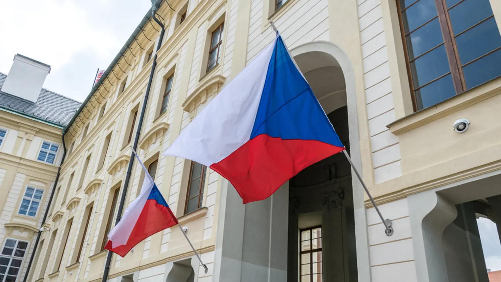 National,Flags,Of,The,Czech,Republic,On,The,Facade,Of