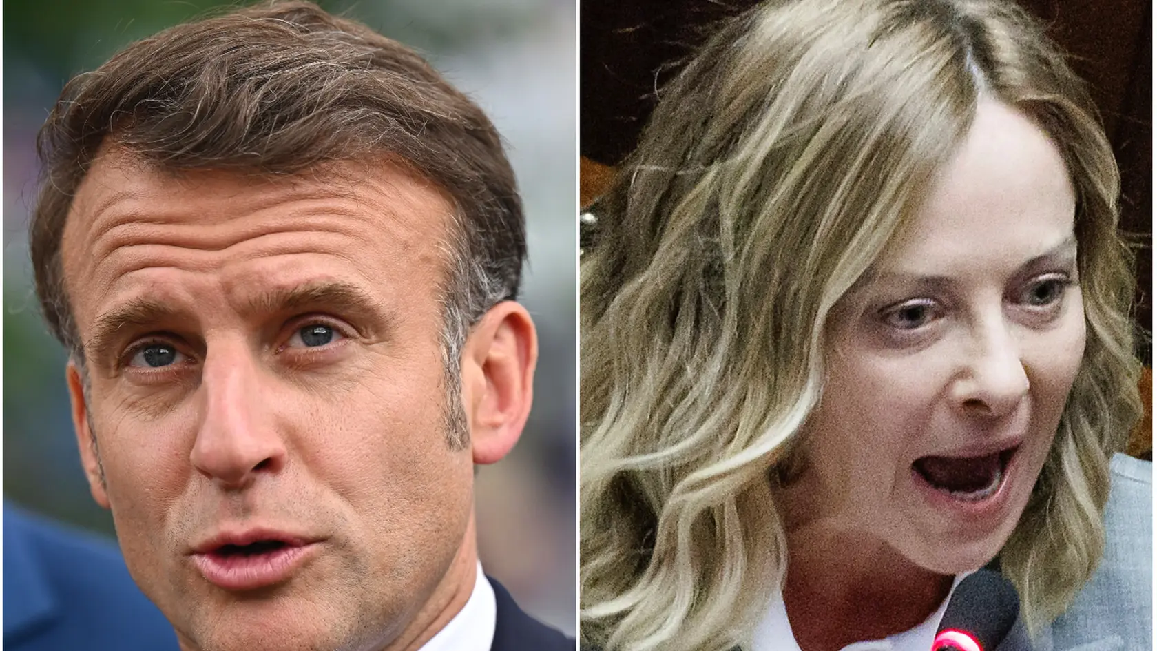 Na snímke francúzsky prezident Emmanuel Macron a talianska premiérka Giorgia Meloniová.