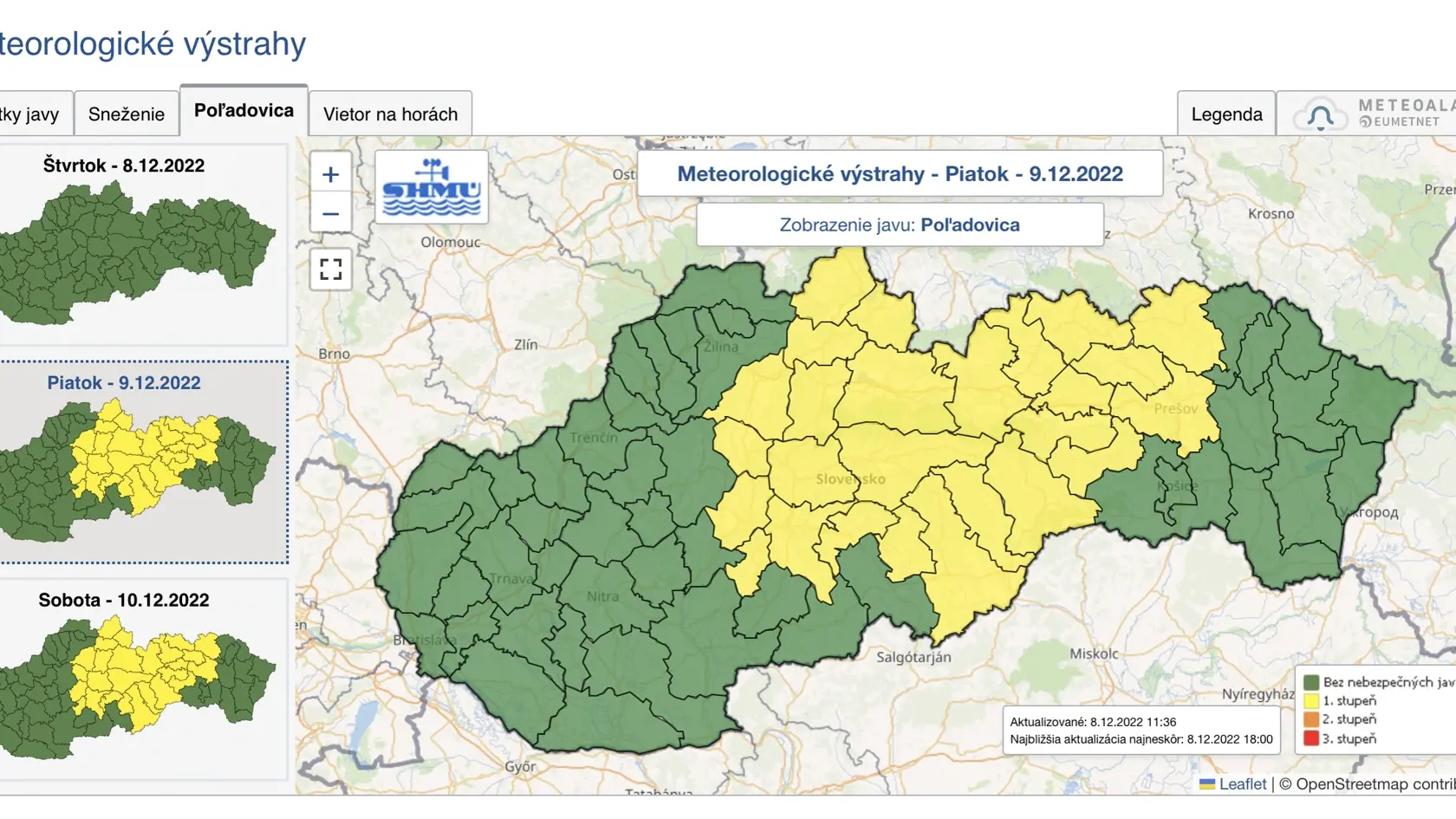 Meteorologické výstrahy - poľadovica - 9.12.2022.