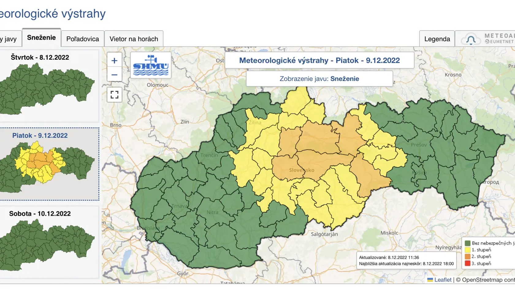 Meteorologické výstrahy - sneženie - 9.12.2022.