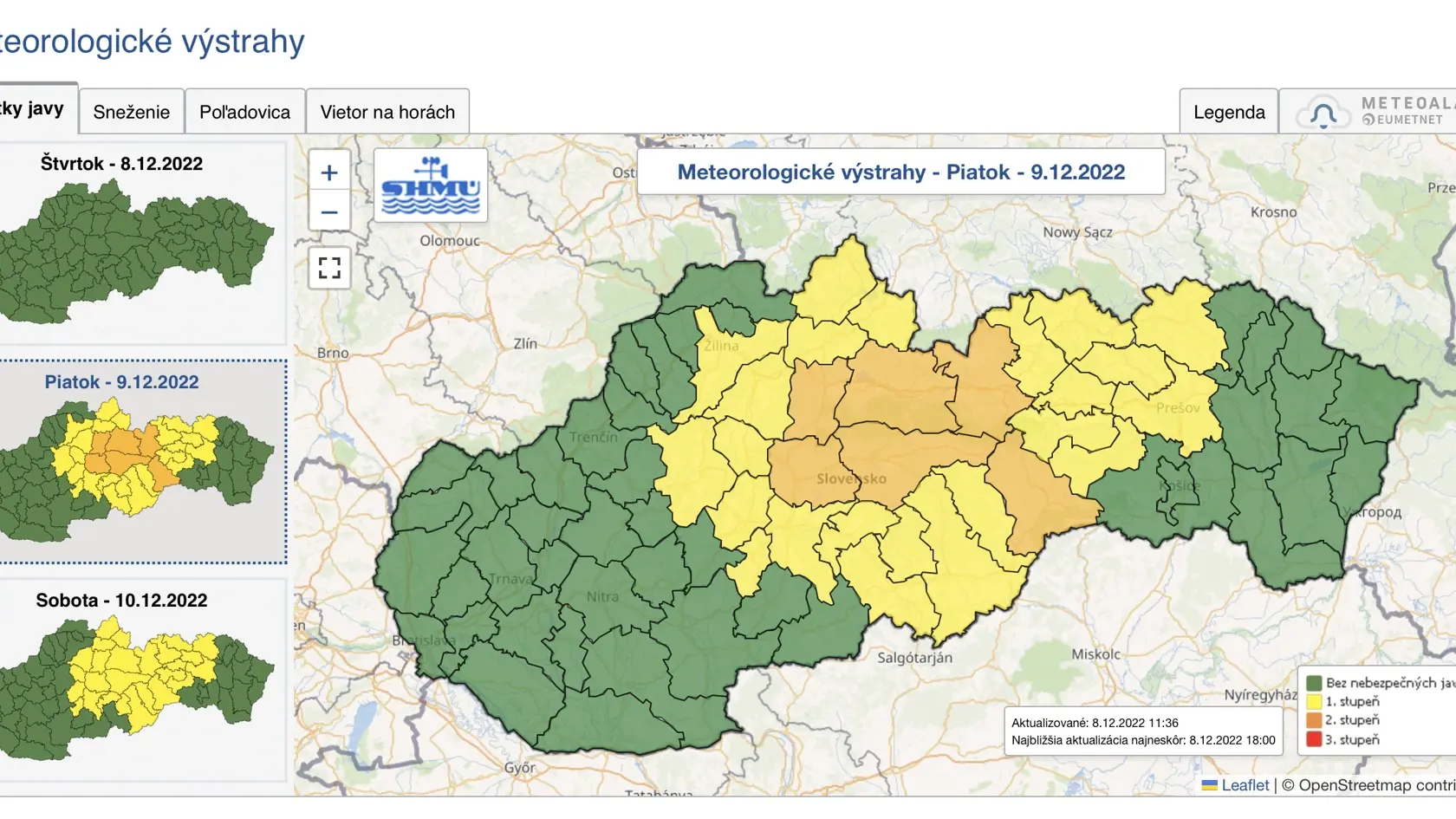 Meteorologické výstrahy 9.12.2022.
