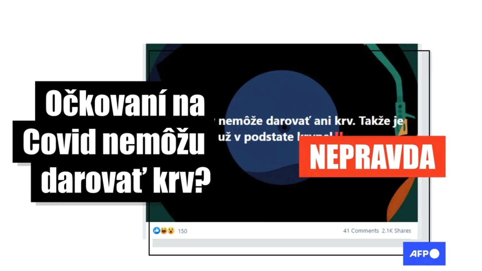 Tisíce ľudí zdieľalo v apríli a máji 2021 na Facebooku nepodložené správy, podľa ktorých ľudia očkovaní proti koronavírusu nemôžu darovať krv. Takéto tvrdenia sú nepravdivé, po očkovaní proti COVID-19 môžu ľudia darovať krv po dvoch respektíve štyroch týždňoch, rovnako ako v prípade iných vakcín. TASR na dezinformácie upozorňuje v spolupráci s tlačovou agentúrou AFP. Bratislava, 10. mája 2021. FOTO: TASR/AFP