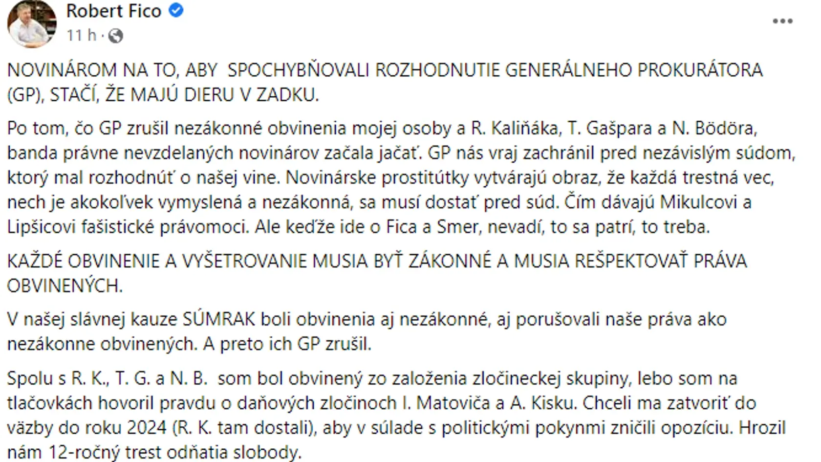 Šéf Smeru Robert Fico a jeho vyjadrenie po tom, ako bol v kauze Súmrak zbavený obvinenia. Časť 1/2.