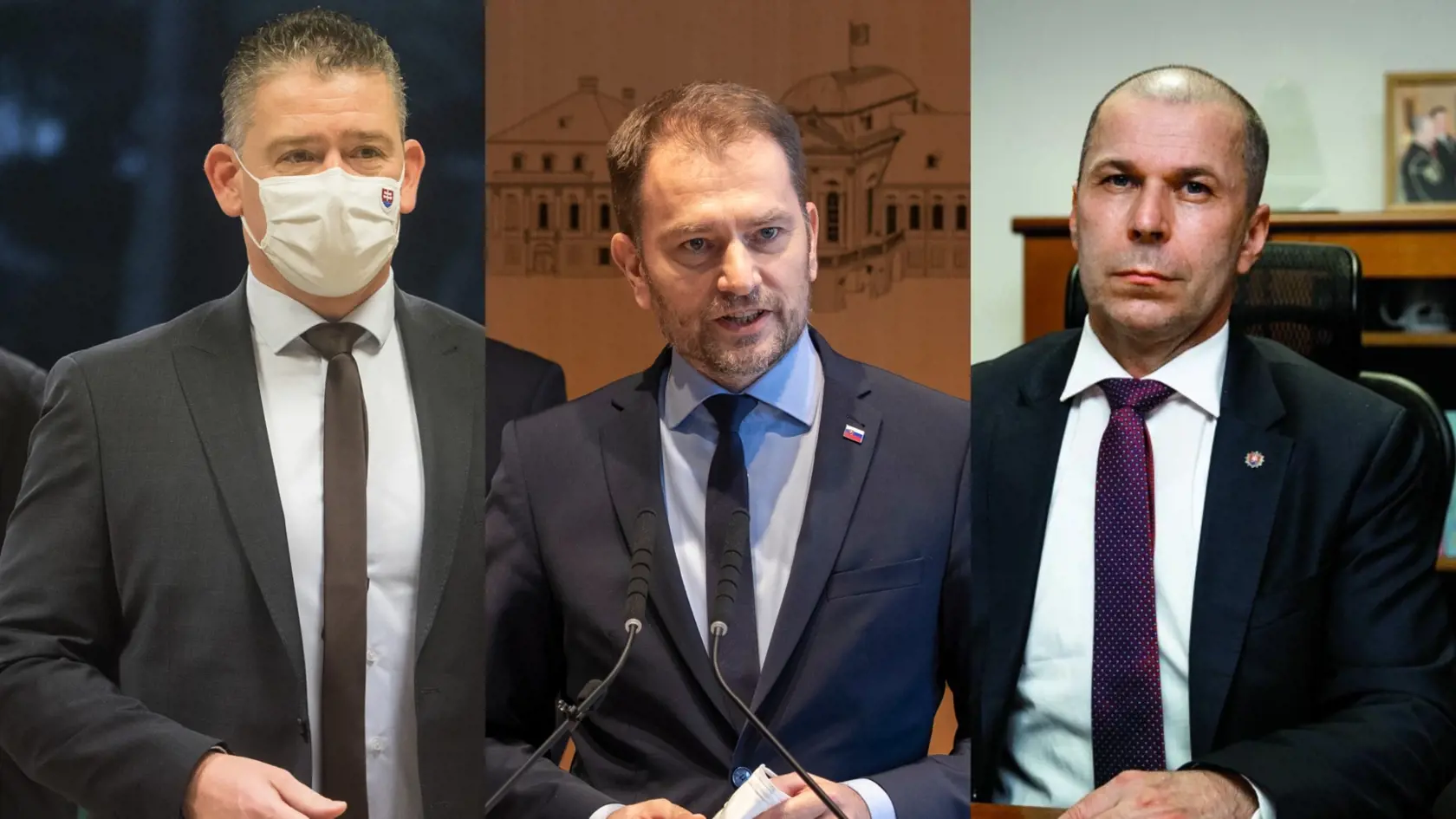 Minister vnútra Roman Mikulec, minister financií Igor Matovič, prezident Policajného zboru Peter Kovařík.