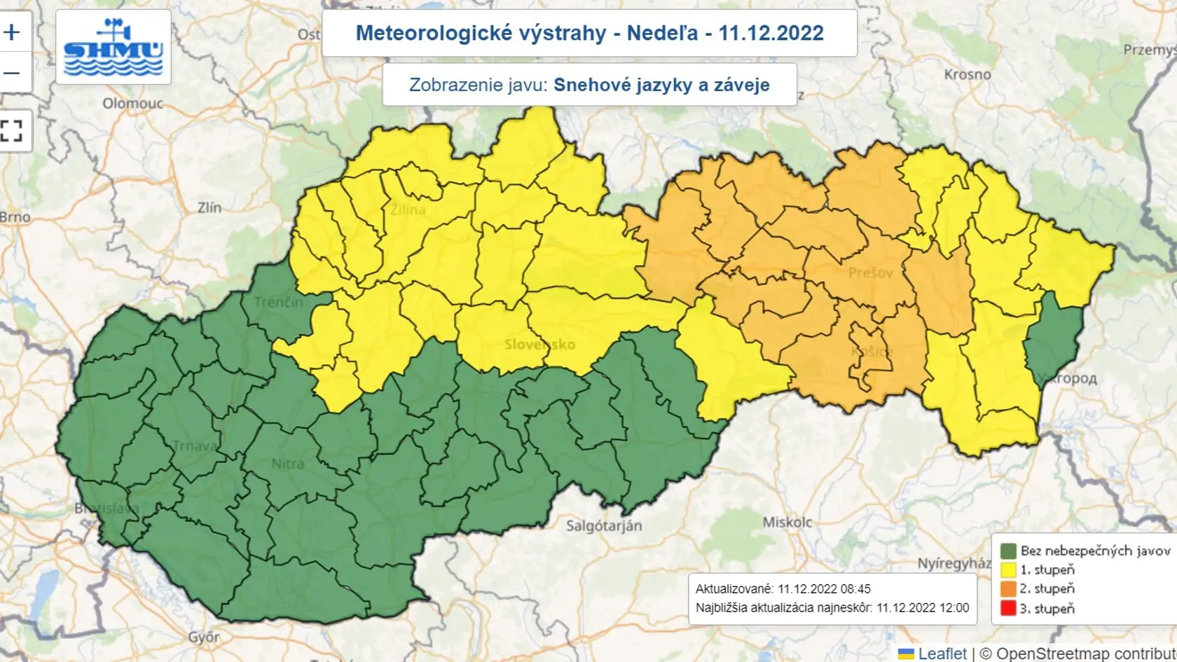 Meteorológovia SHMÚ vydali na nedeľu celú škálu výstrah.