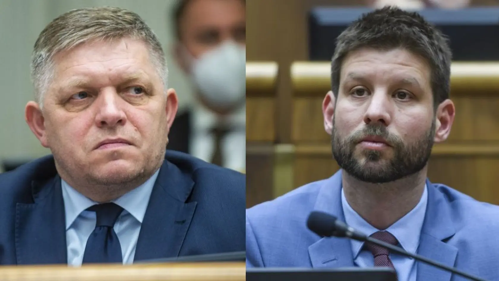 Premiér Robert Fico (Smer-SD) a líder hnutia Progresívne Slovensko (PS) Michal Šimečka.