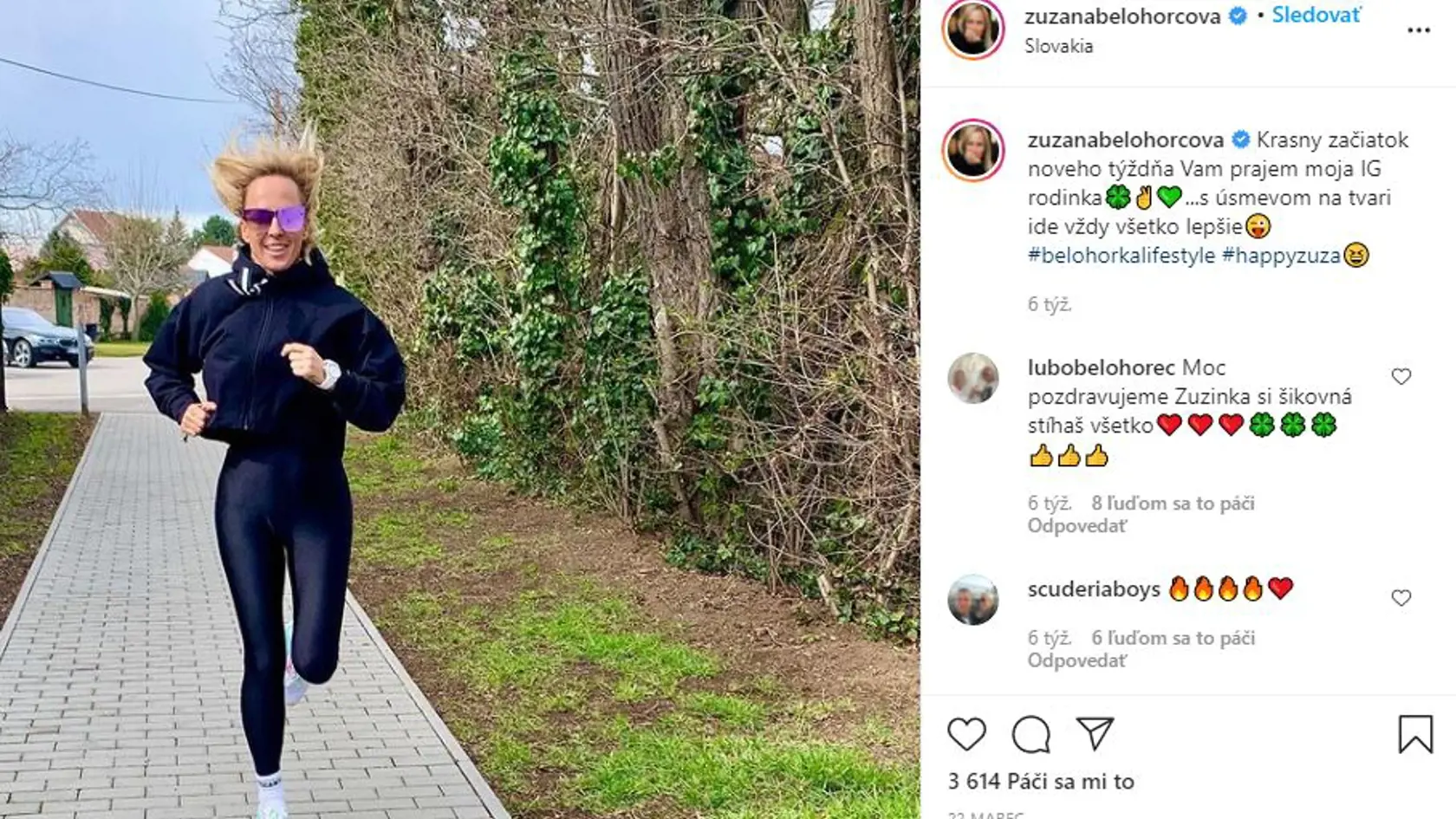 Zuzana Belohorcová zvolila na beh príjemný legínový outfit.