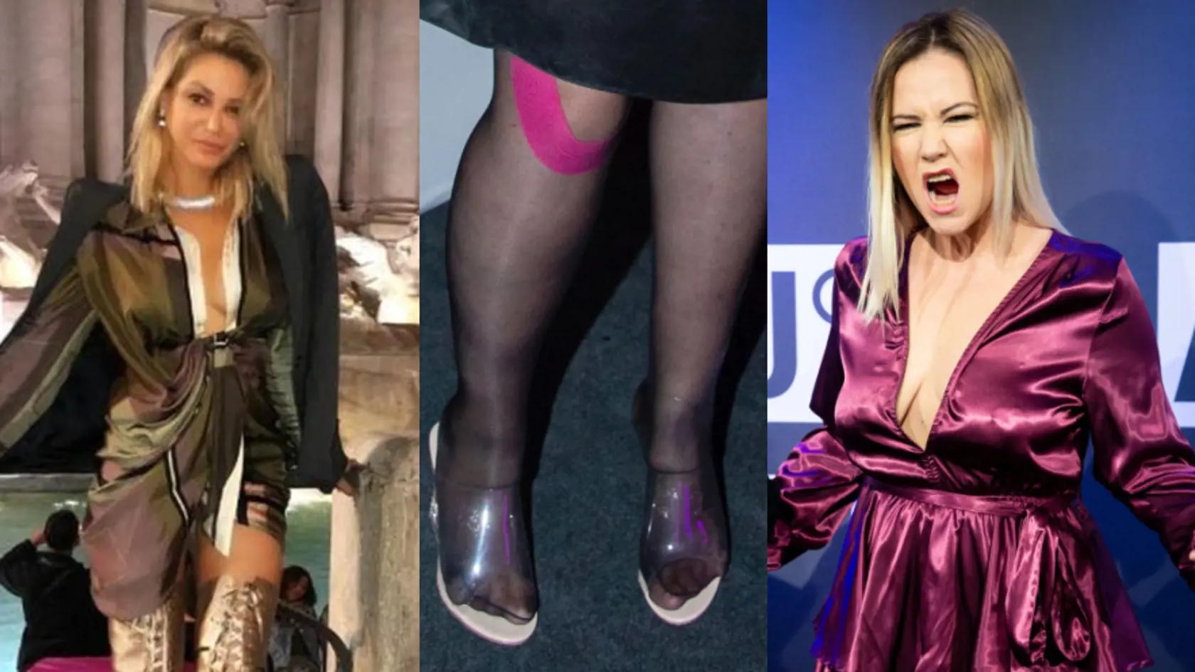 Na snímke zľava Alena Pallová, nohy návrhárky Michaely Ľuptákovej a vulgárna Zuzana Haasová.