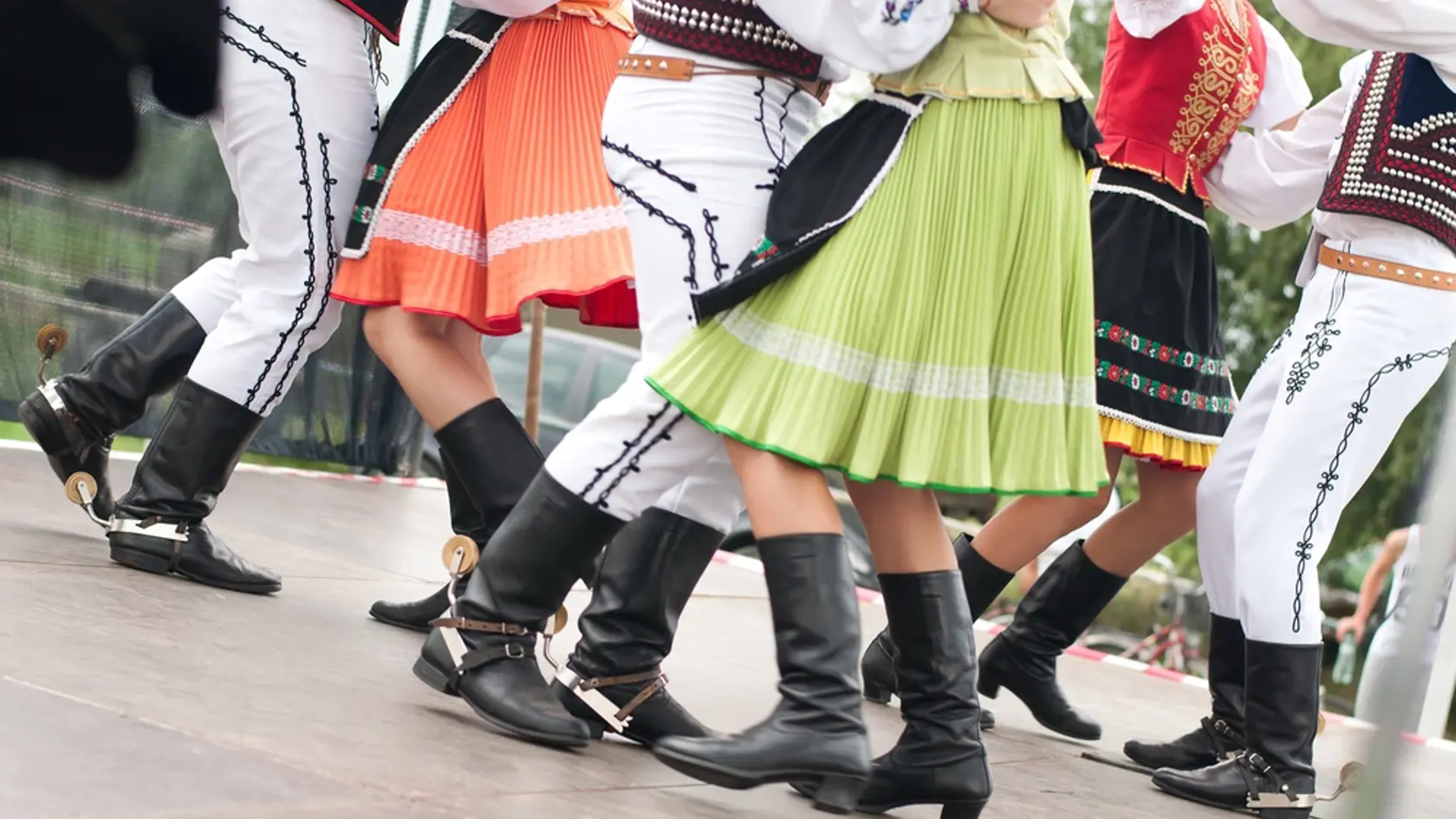 Fragment of Slovak folk dance with colorful clothes in Folk Festival