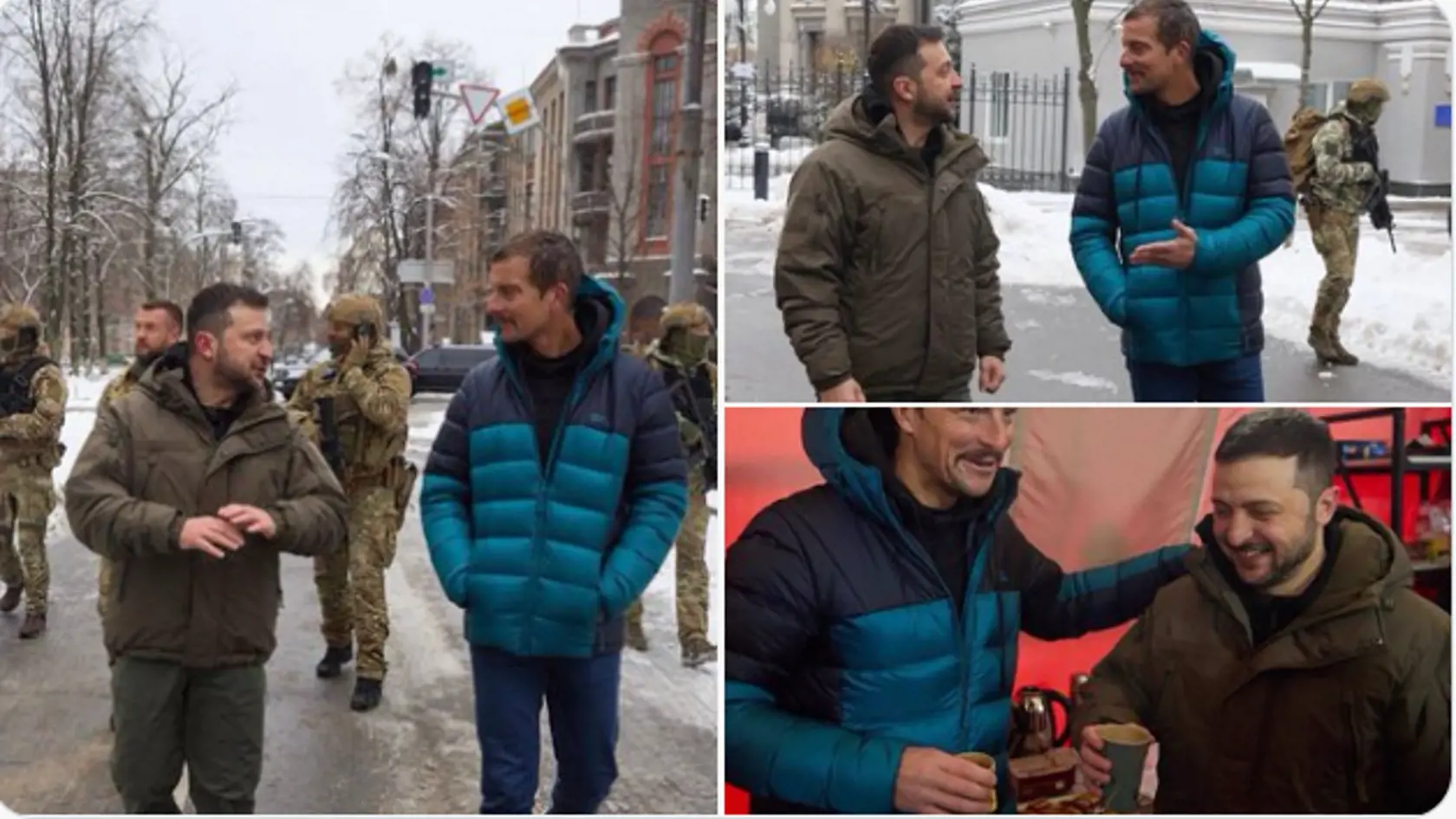 Koláž záberov Gryllsa so Zelenskym.