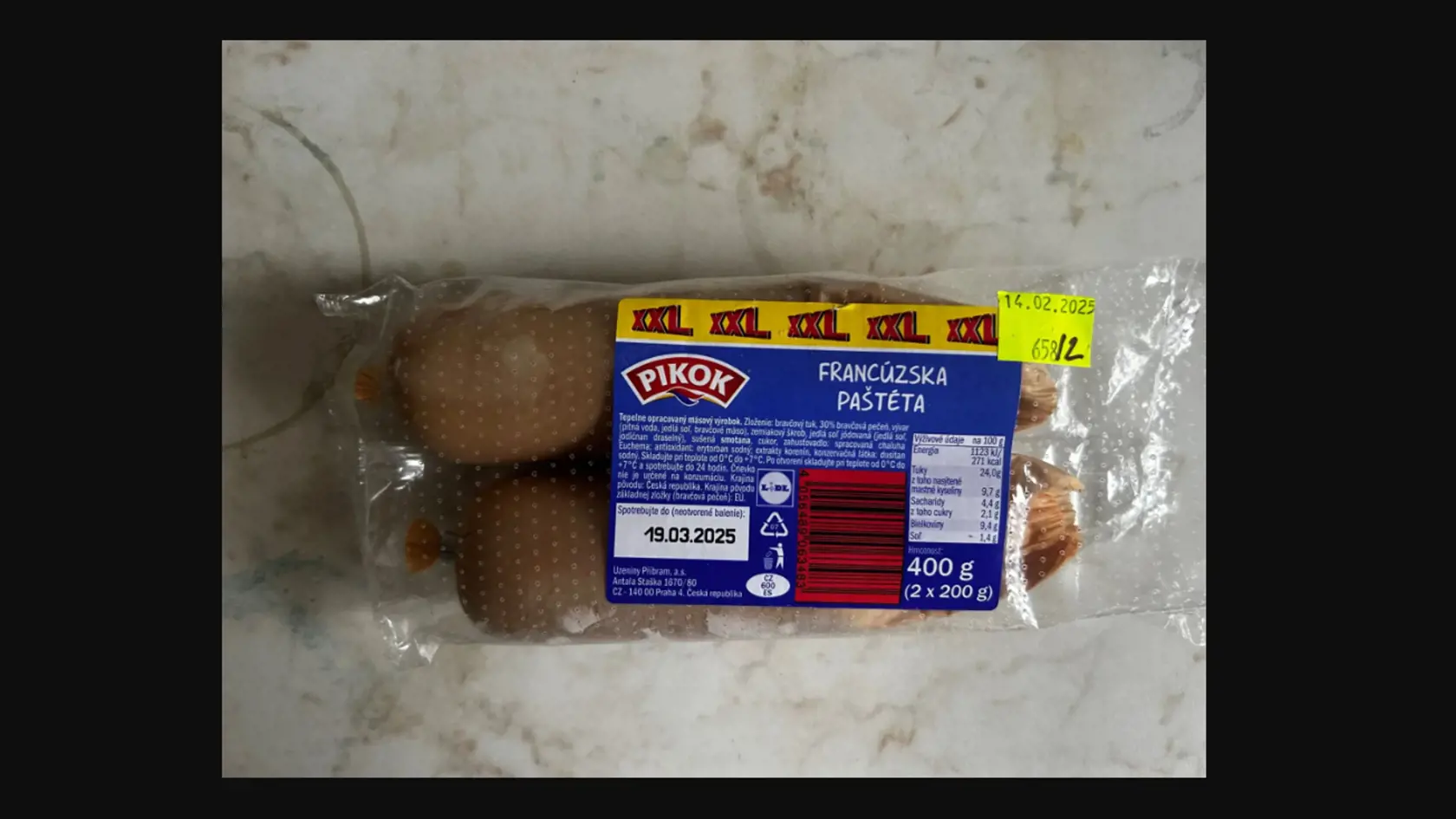 Nevyhovujúci výrobok: „XXL Pikok Francúzska paštéta“ 400 g