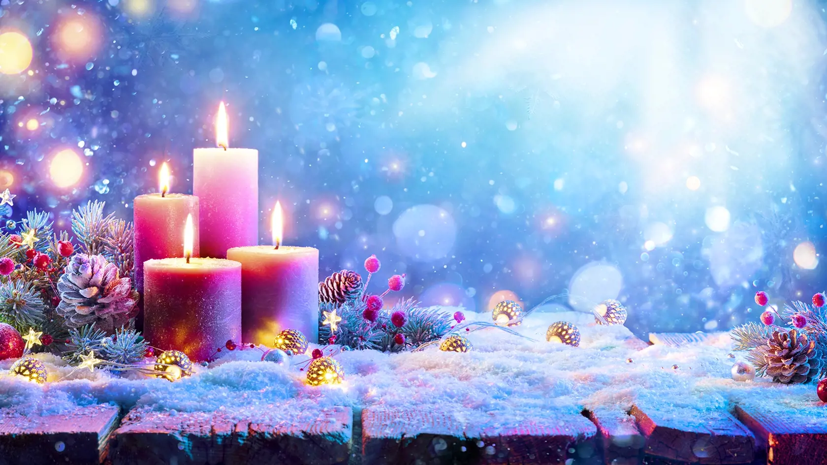 Advent,-,Four,Purple,Candles,With,Christmas,Ornament,In,Shiny