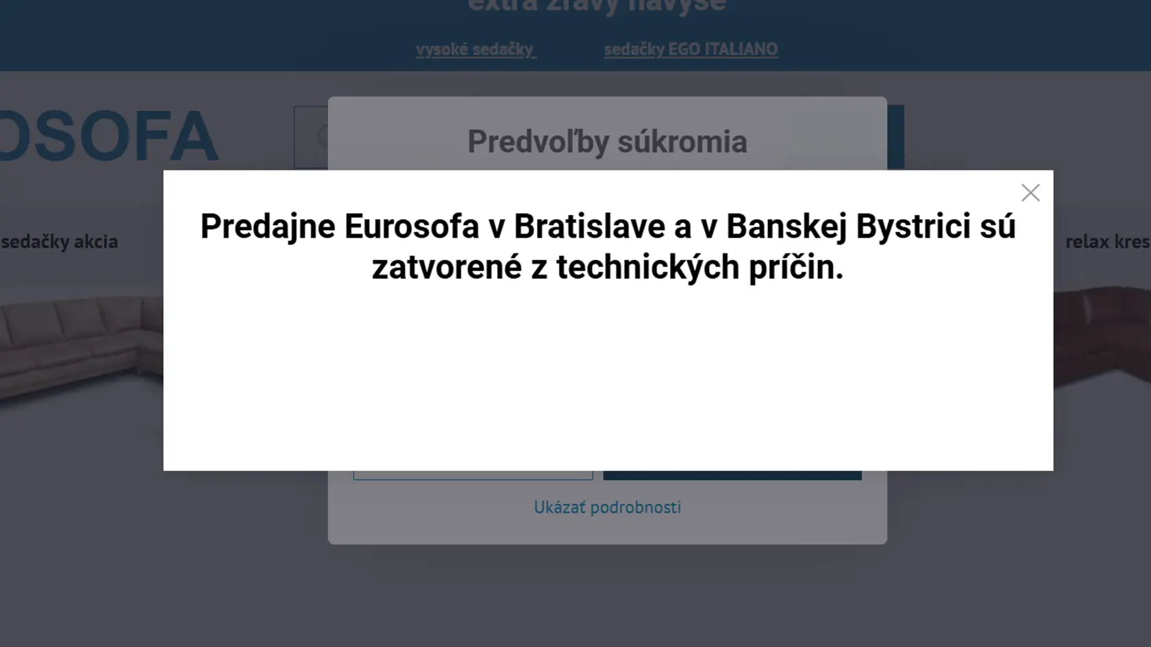 Na webovej stránke predajcu svieti tento oznam. Predajne sú už však zatvorené natrvalo.