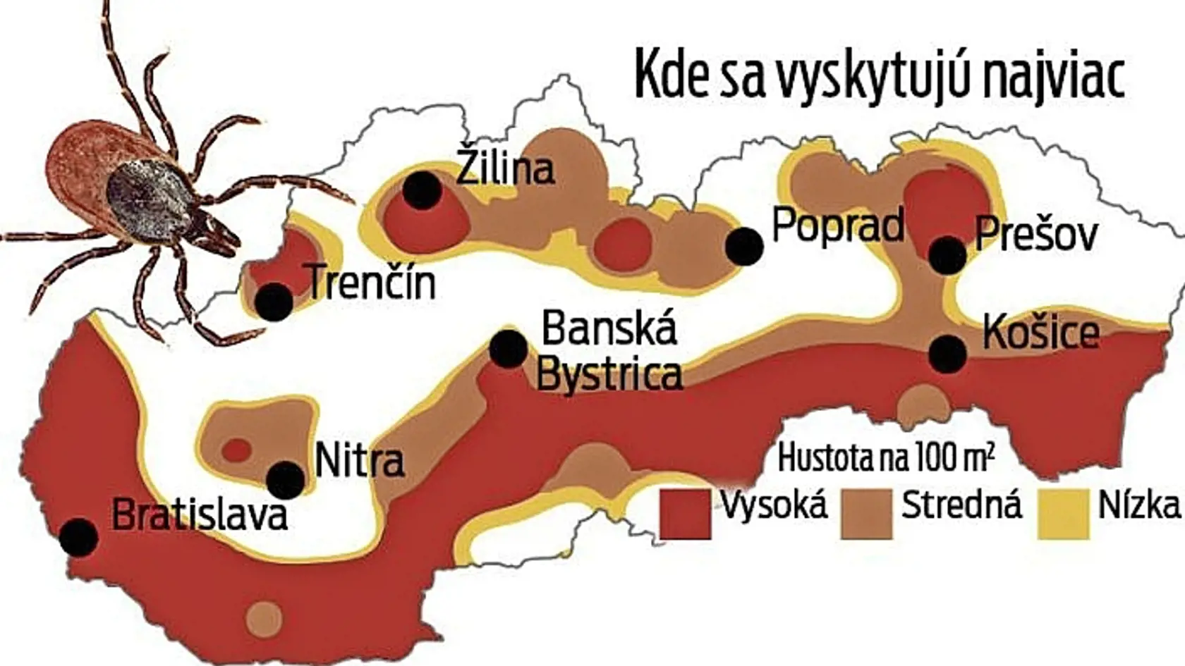 Výskyt kliešťov na Slovensku.