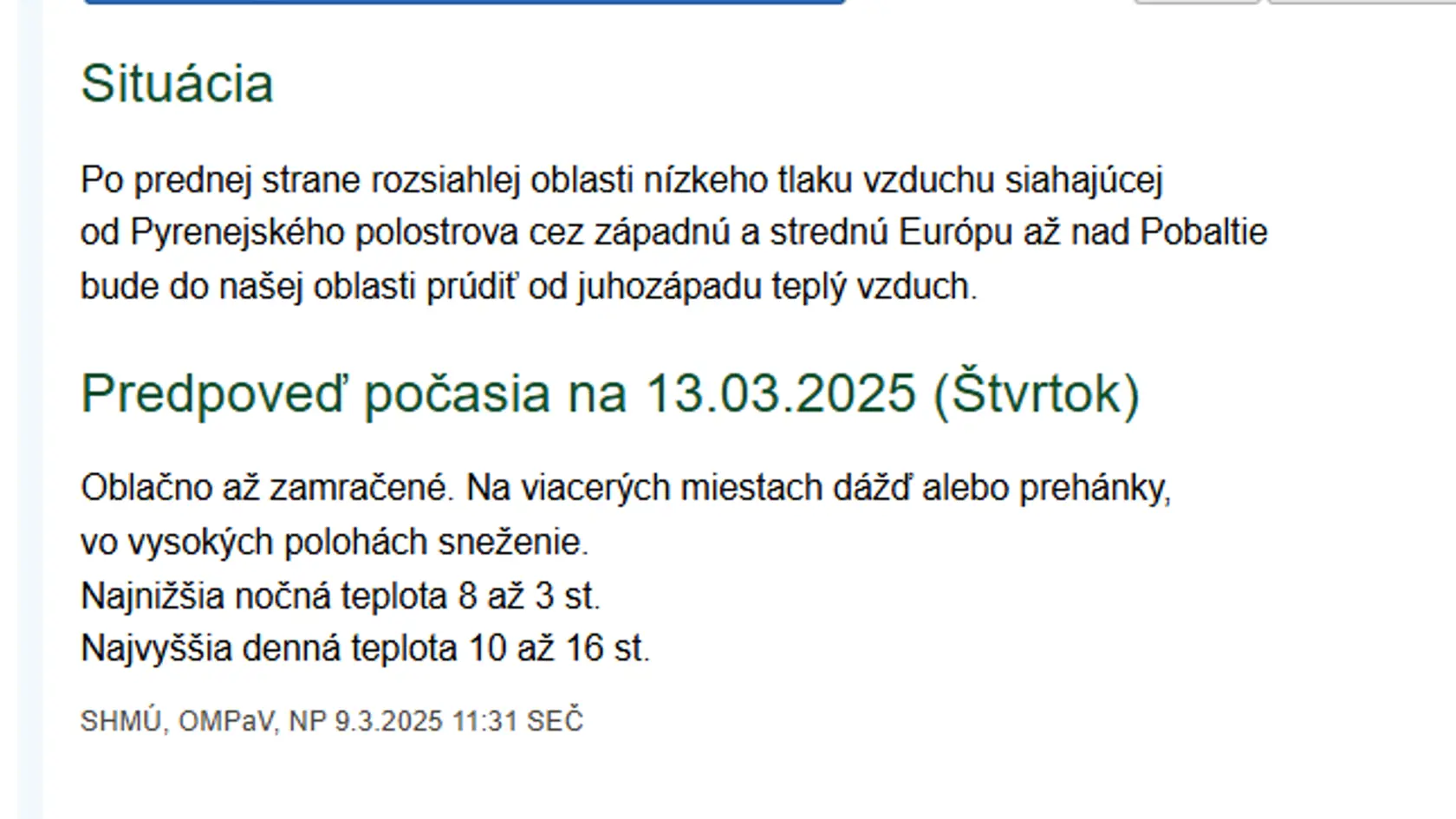 Predpoveď SHMÚ: Aké bude počasie počas najbližších dní?