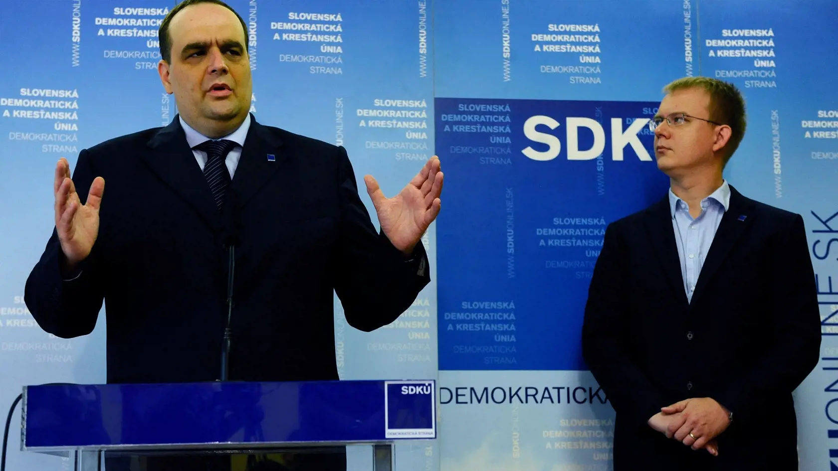2012: Vľavo vtedajší predseda SDKÚ-DS Pavol Frešo a vpravo niekdajší poslanec parlamentu Miroslav Beblavý.