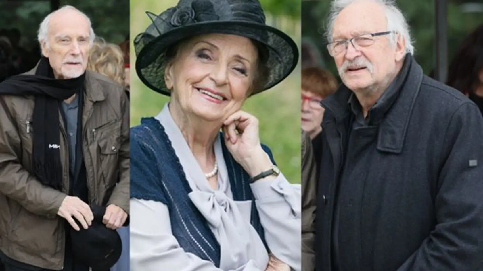 Posledná rozlúčka s herečkou Evou Rysovou (†91). Vľavo jej dlhoročný kamarát Ivan Letko a vpravo herec František Kovár.
