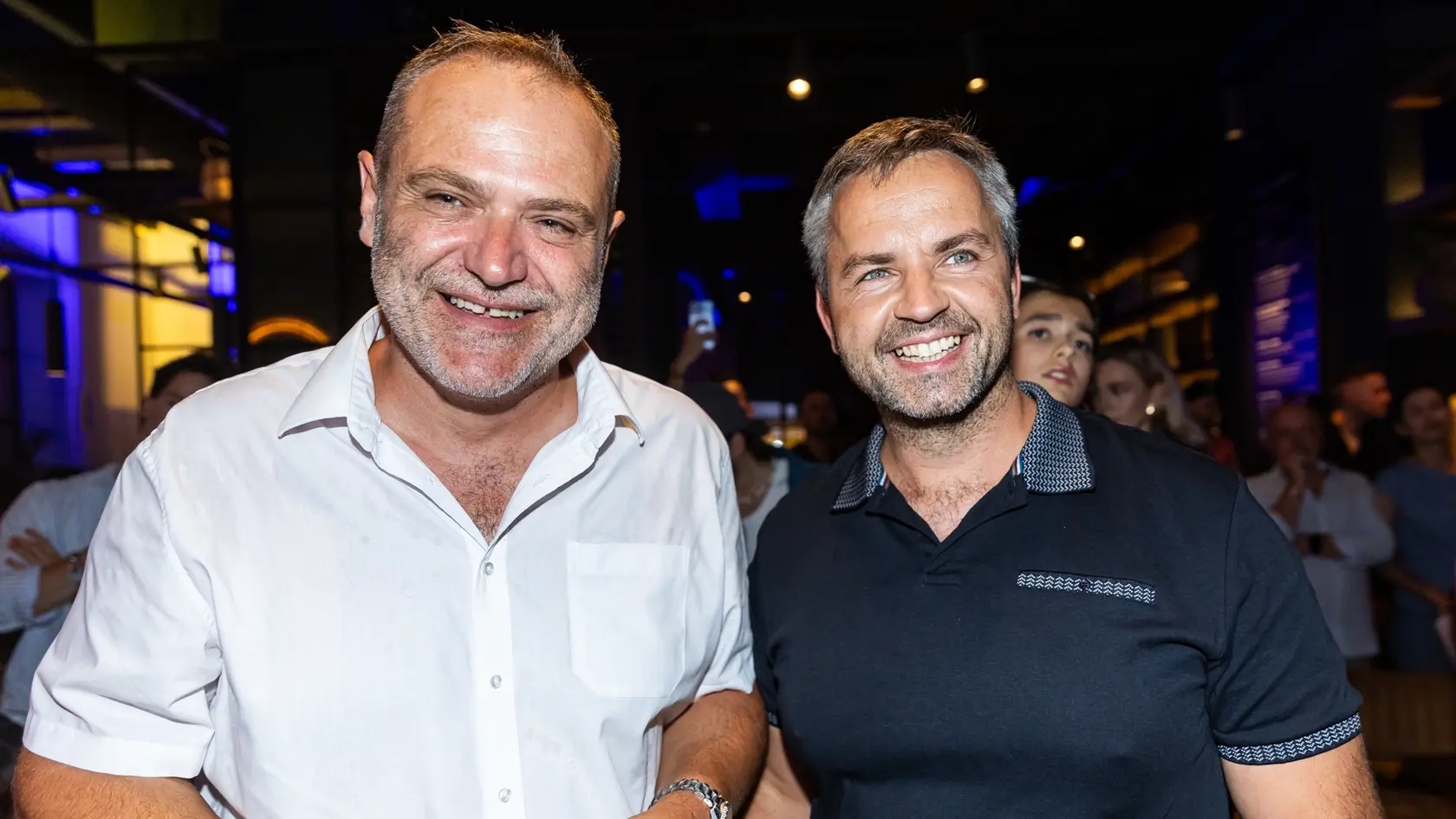 Letná media párty televízie Markíza v Bratislave. Na snímke Peter Gažík (vpravo) a Henrich Krejča.